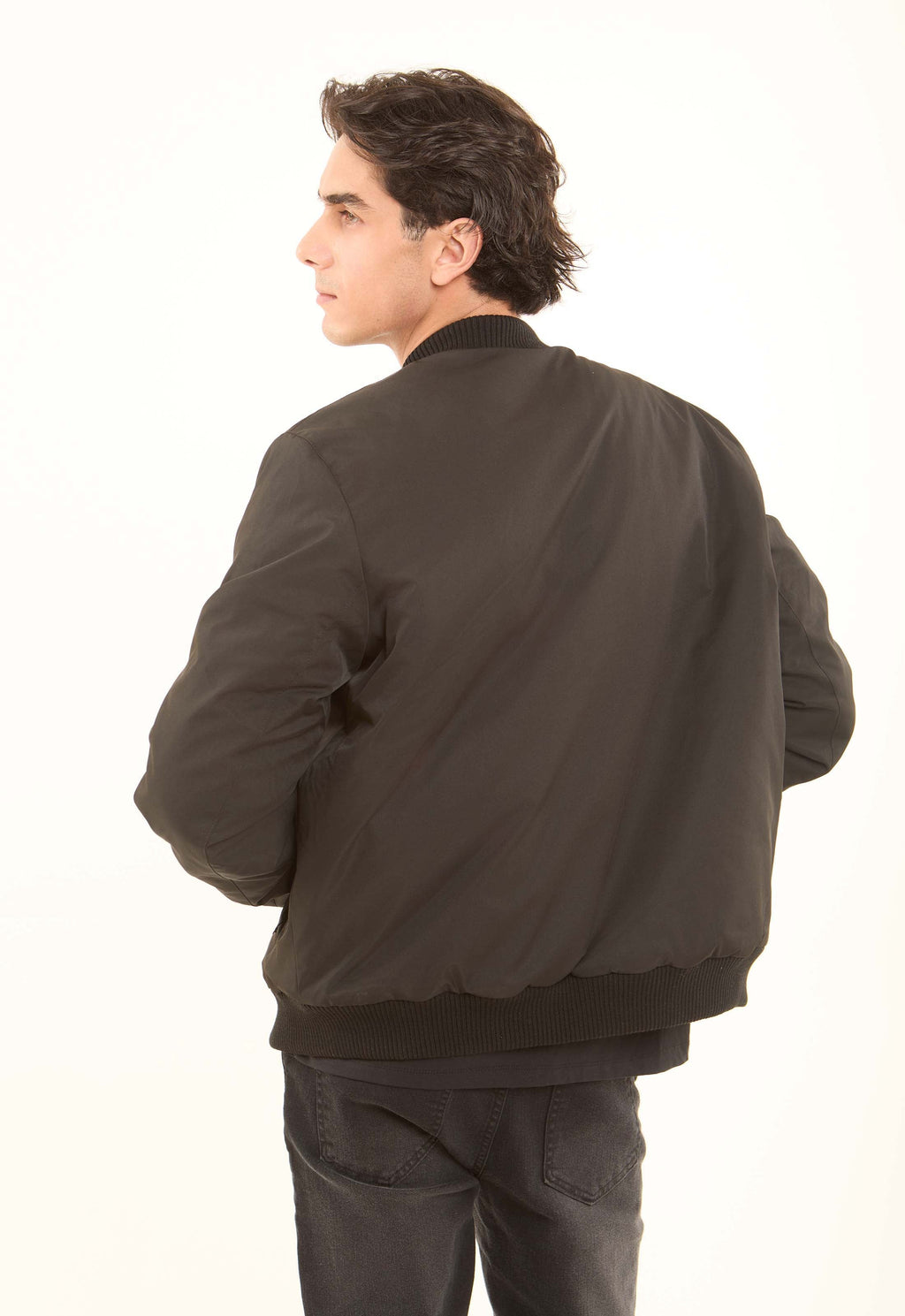 Bomber Jacket with Ribbed Trim