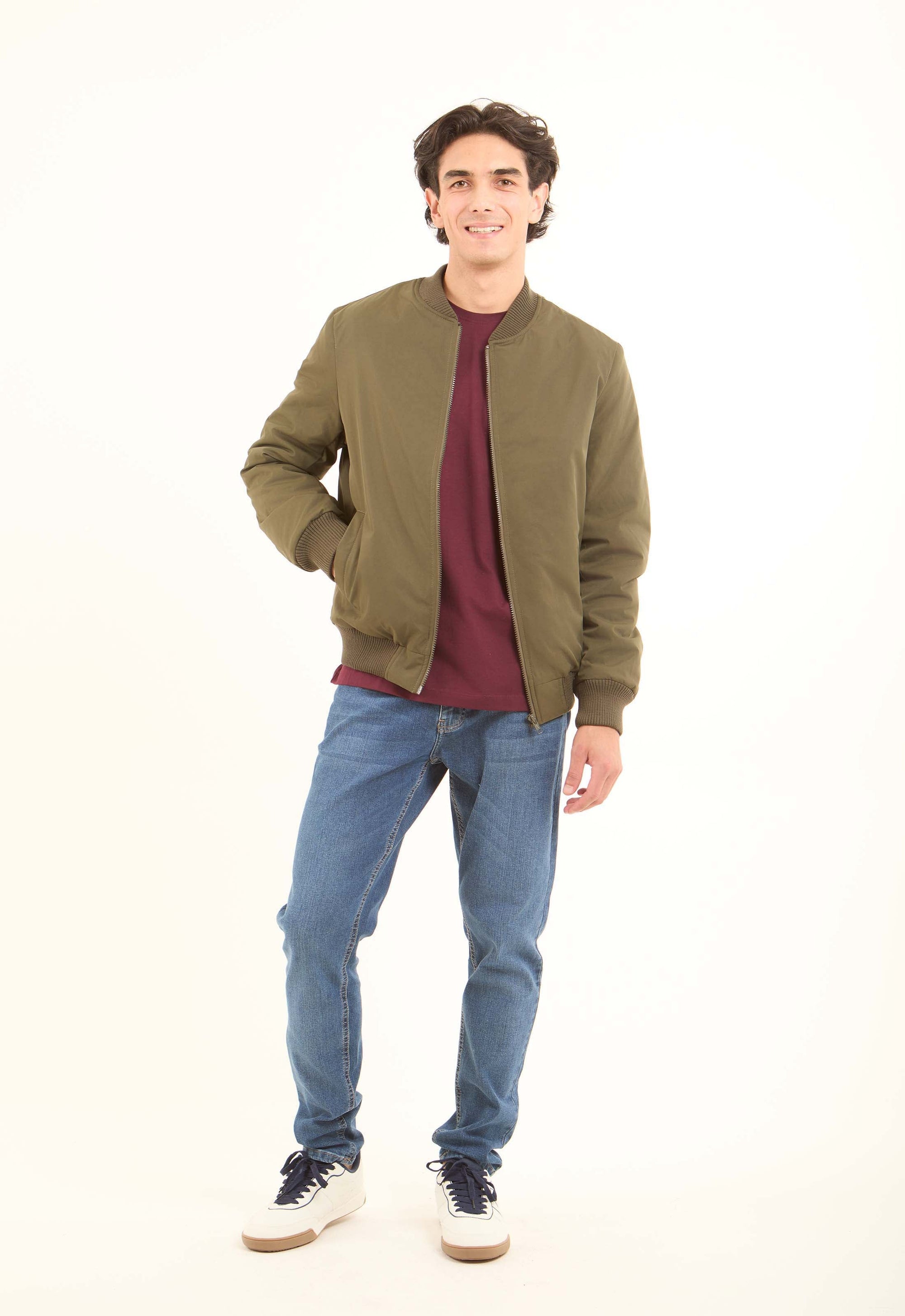 Bomber Jacket with Ribbed Trim