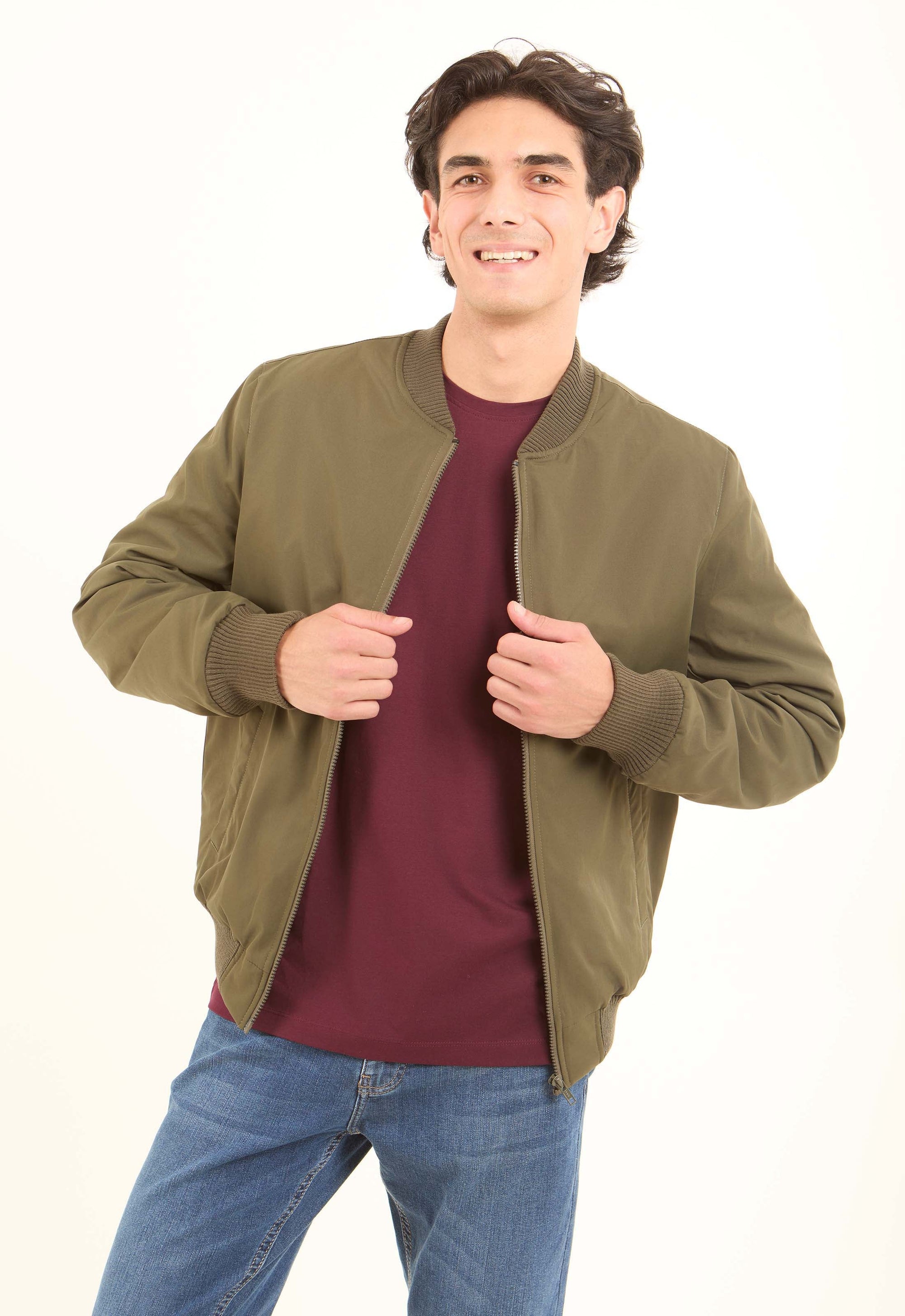 Bomber Jacket with Ribbed Trim