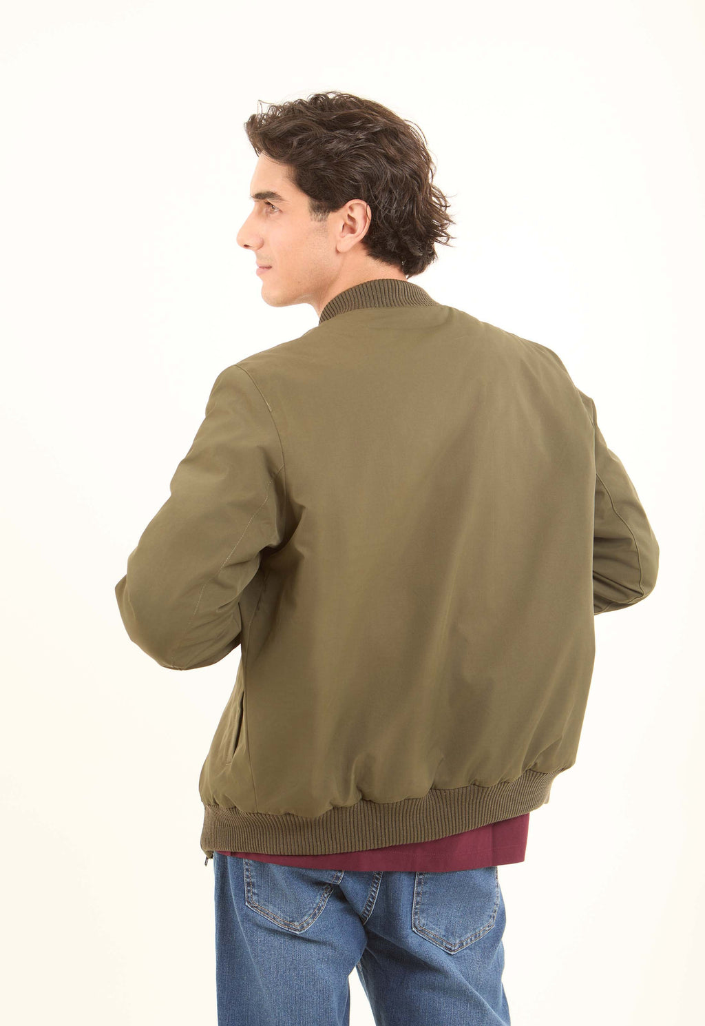 Bomber Jacket with Ribbed Trim