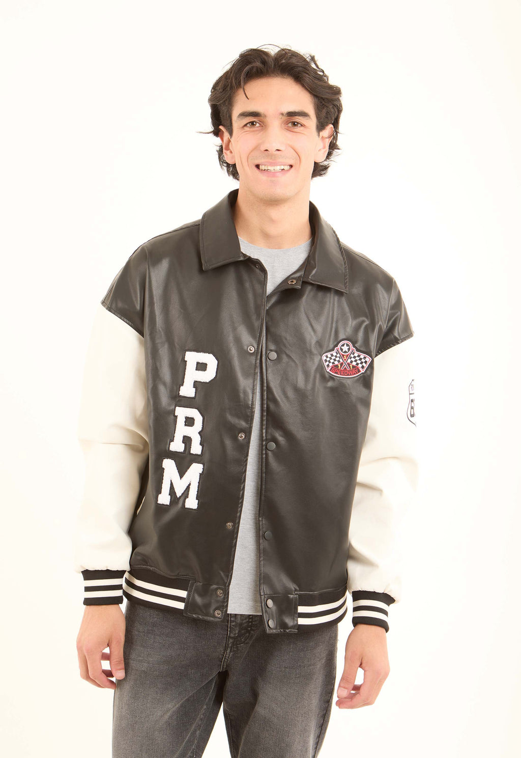 Varsity PU Jacket with Contrast Sleeves
