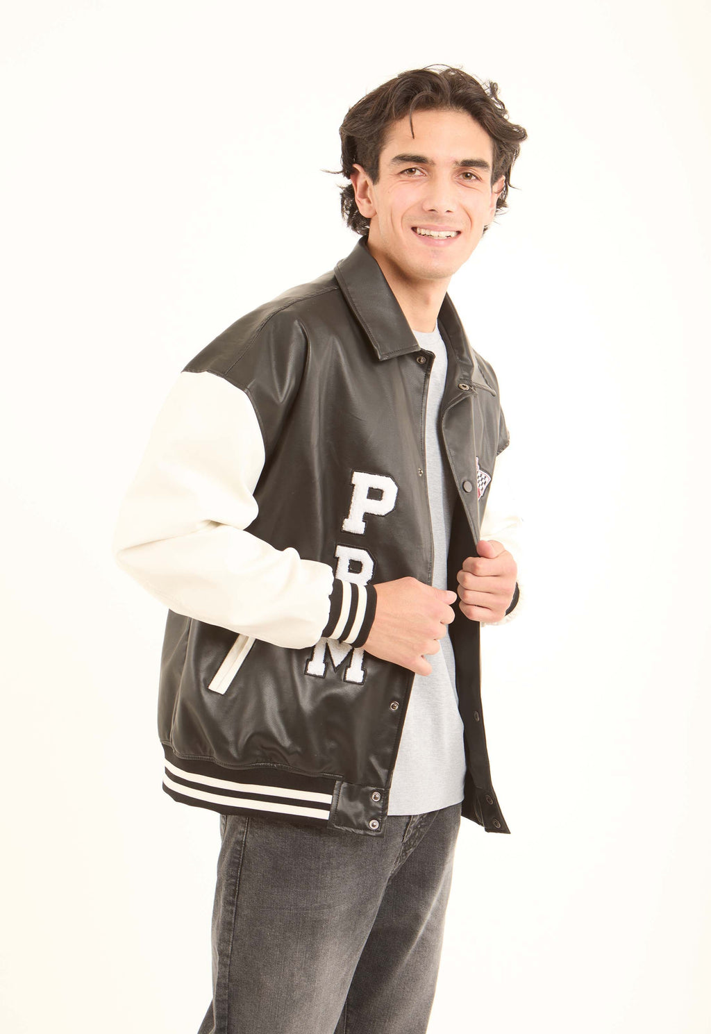Varsity PU Jacket with Contrast Sleeves