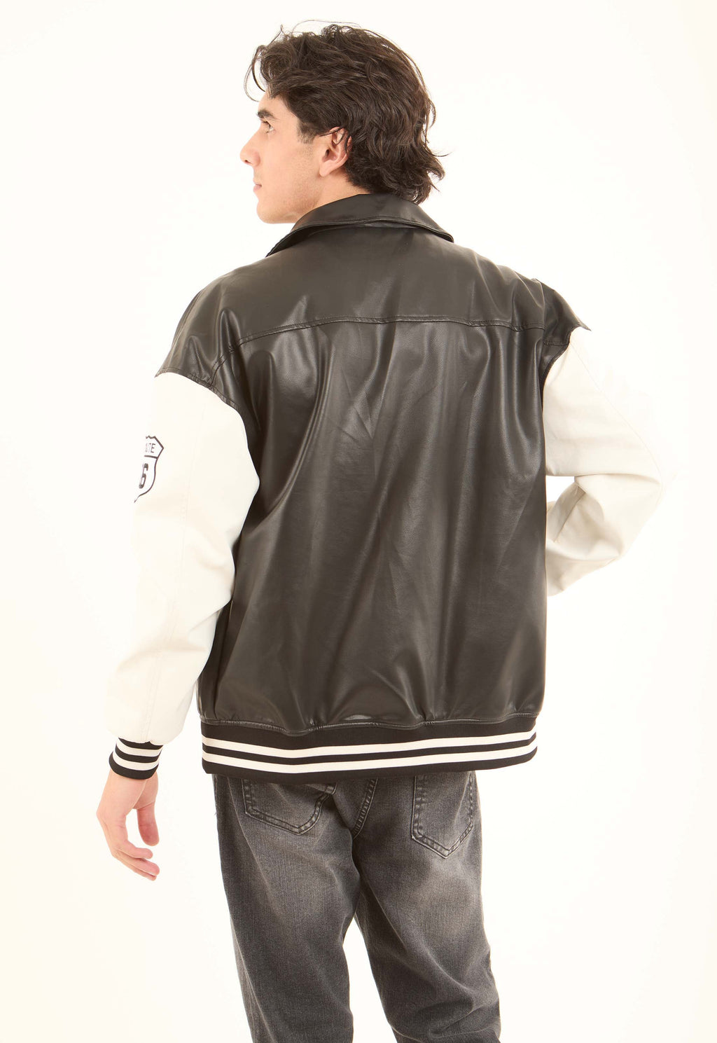 Varsity PU Jacket with Contrast Sleeves