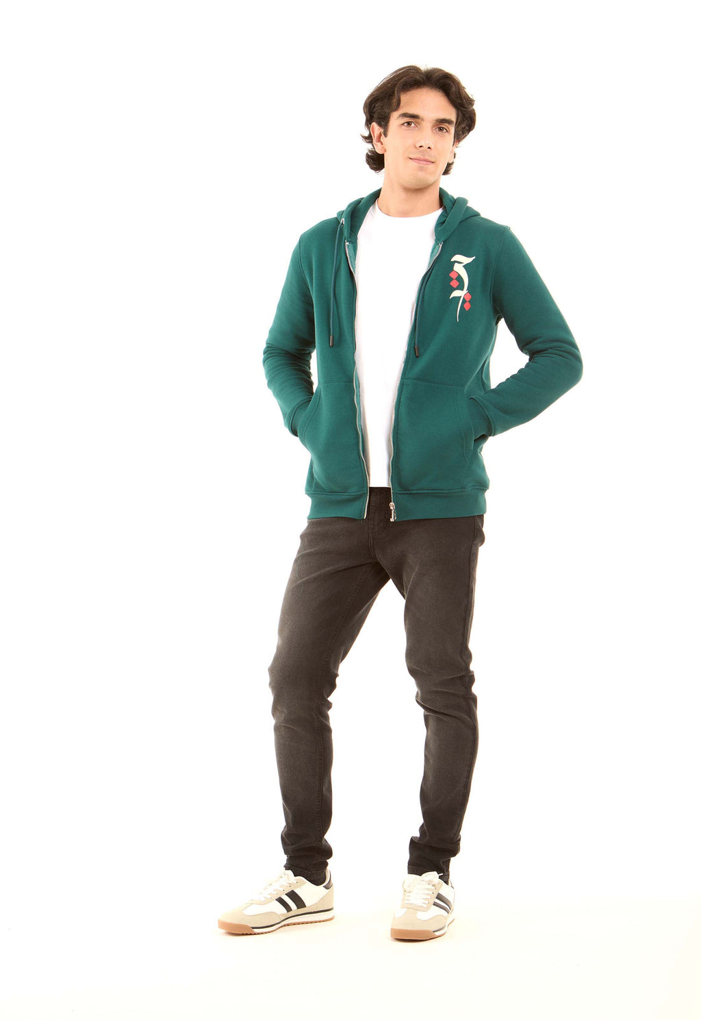 Zipped Printed Hoodie with Front Pockets