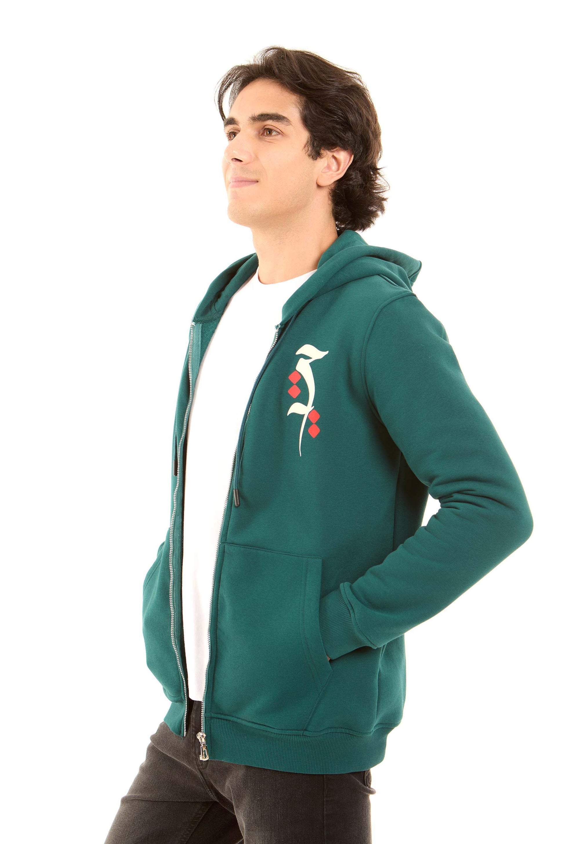 Zipped Printed Hoodie with Front Pockets