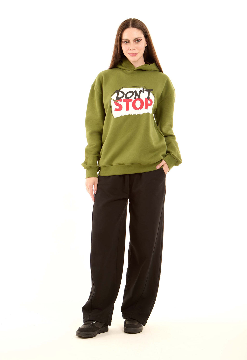 Printed "Don't Stop" Hoodie with Hooded Neck
