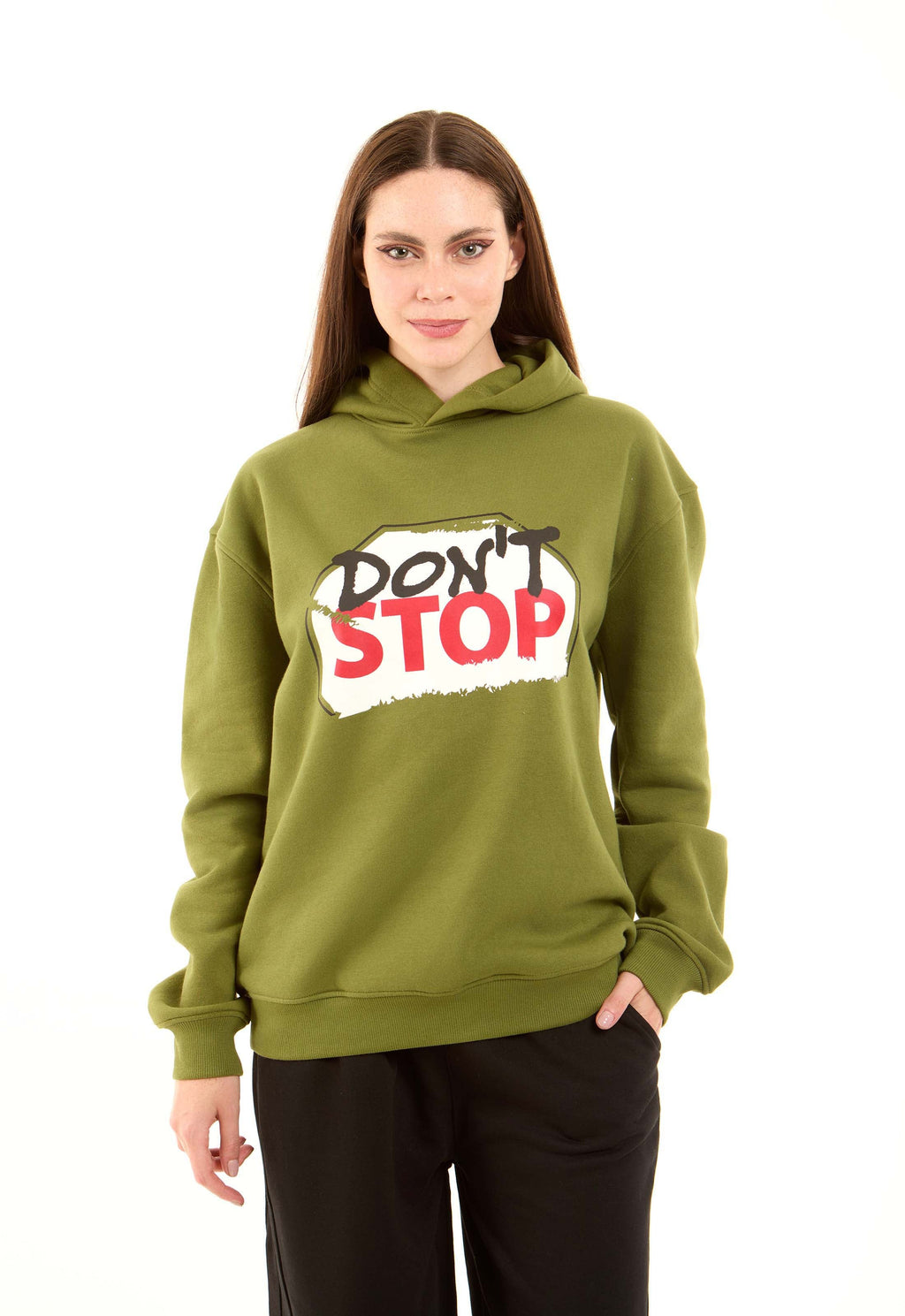Printed "Don't Stop" Hoodie with Hooded Neck