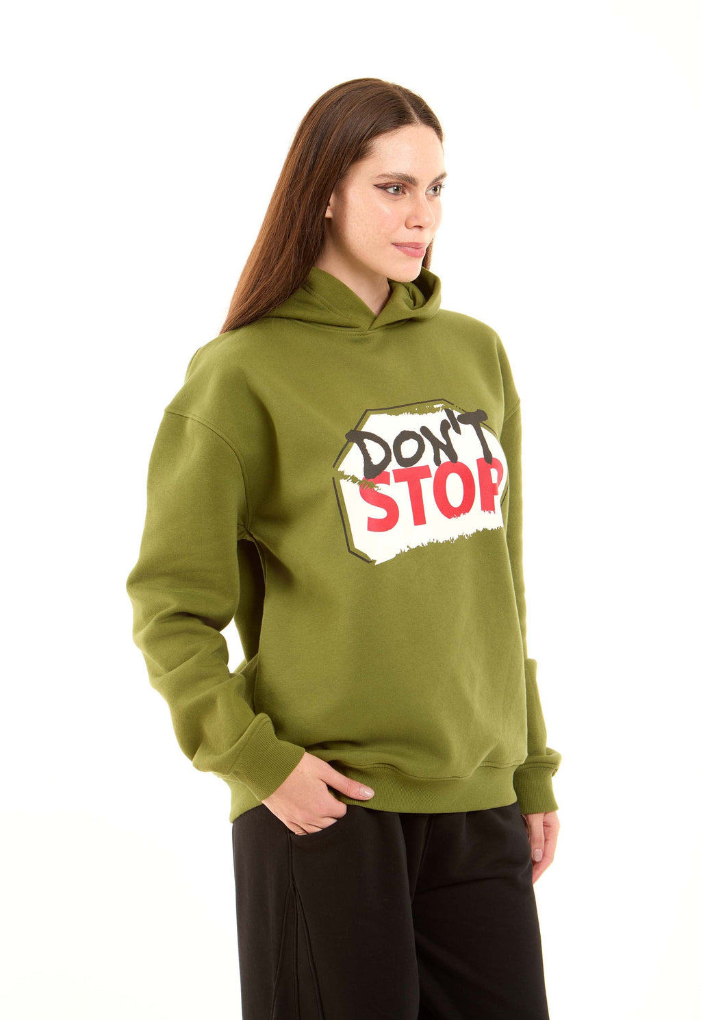 Printed "Don't Stop" Hoodie with Hooded Neck