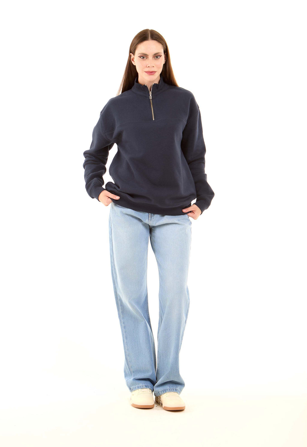 Zipped Stand Coolar Comfy Sweatshirt