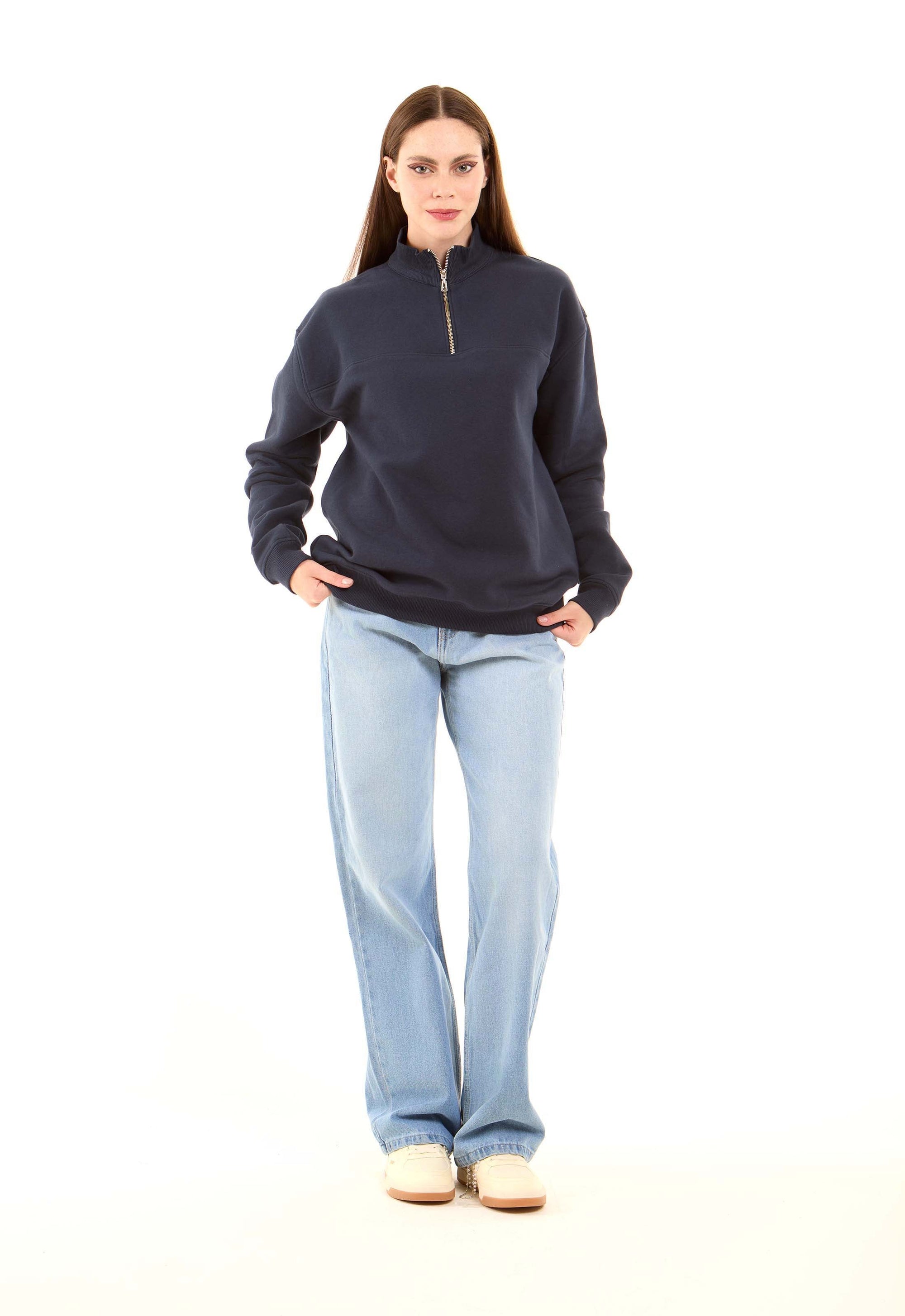 Zipped Stand Coolar Comfy Sweatshirt