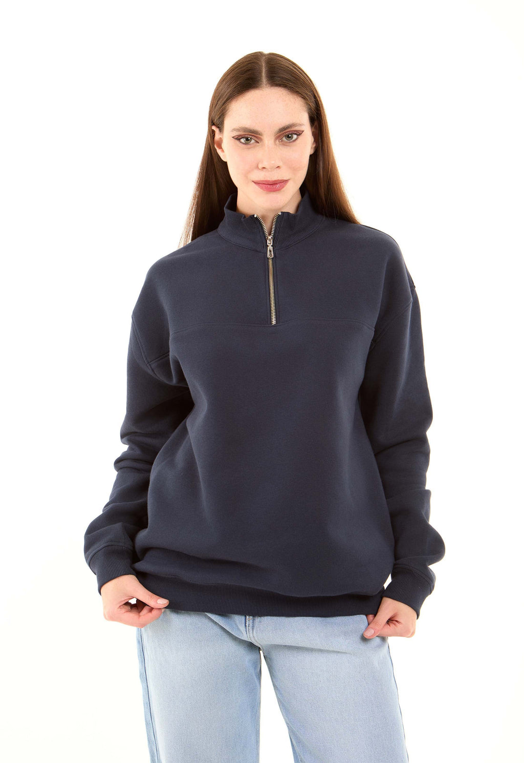Zipped Stand Coolar Comfy Sweatshirt