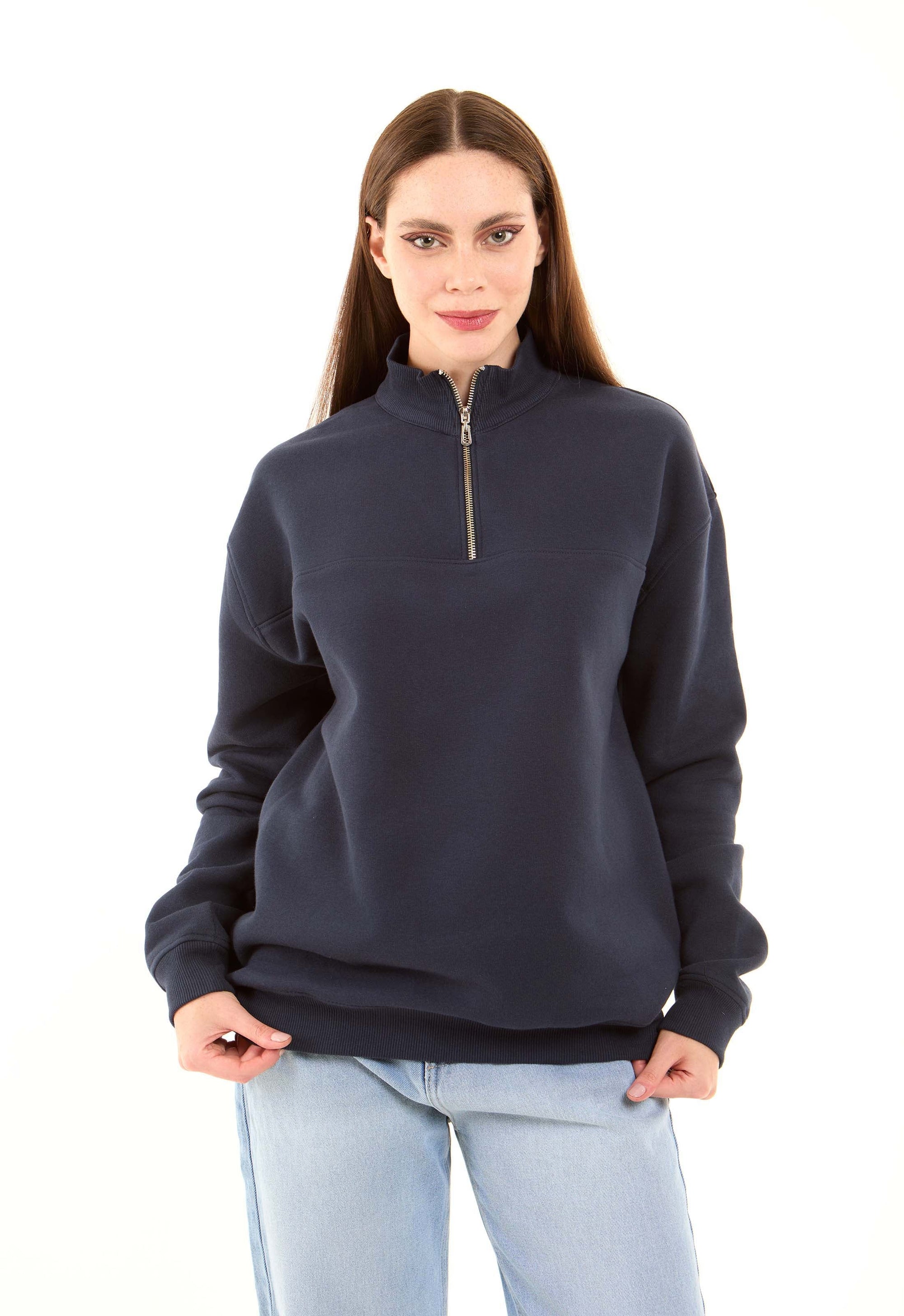 Zipped Stand Coolar Comfy Sweatshirt