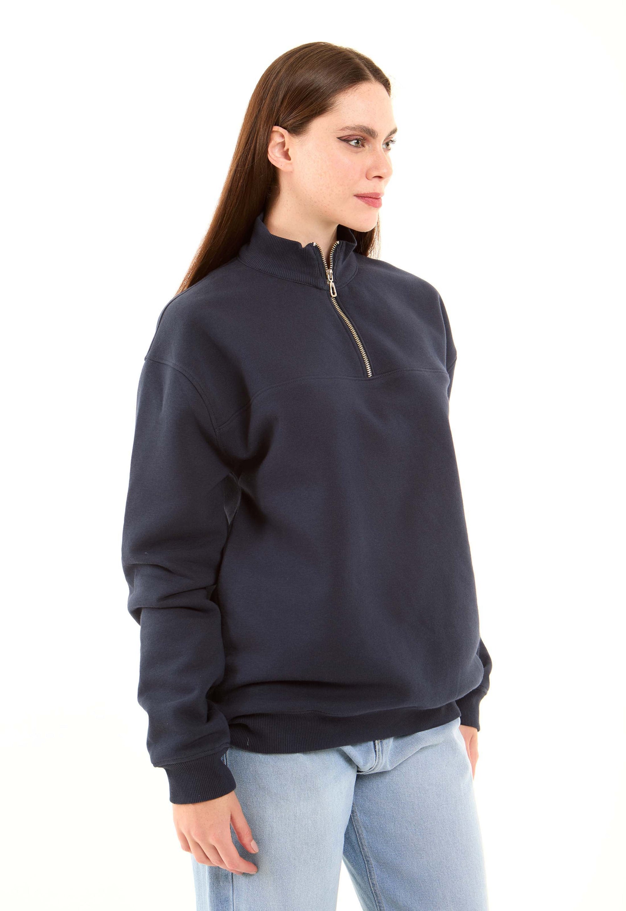 Zipped Stand Coolar Comfy Sweatshirt
