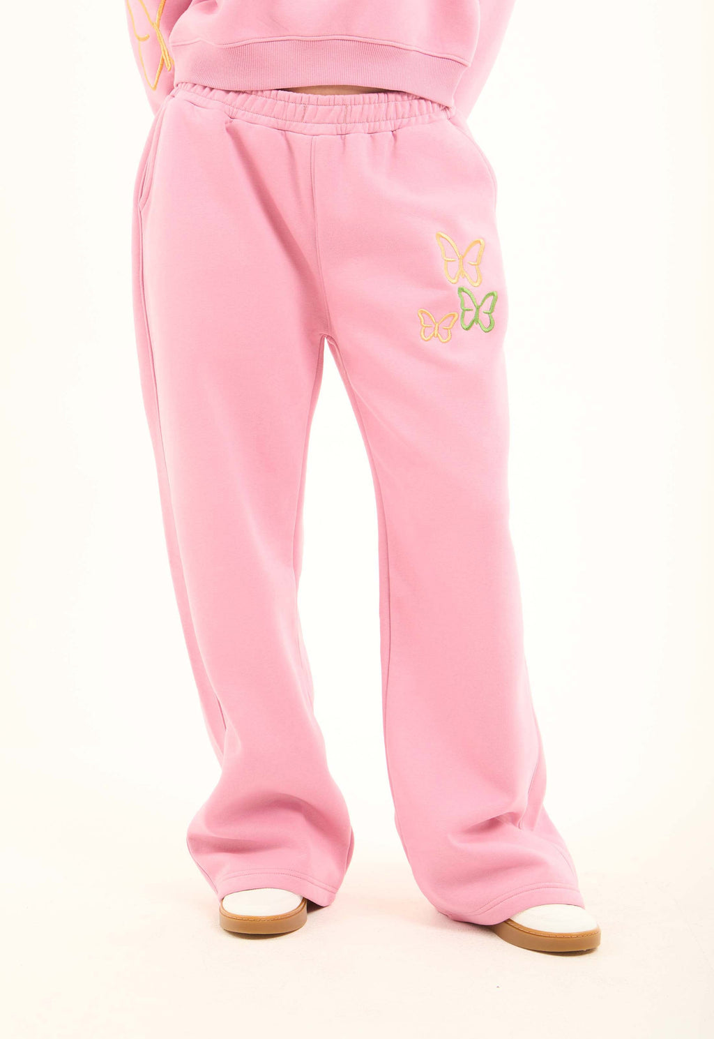 Relaxed Wide-Leg Pants with Embroidered Butterflies