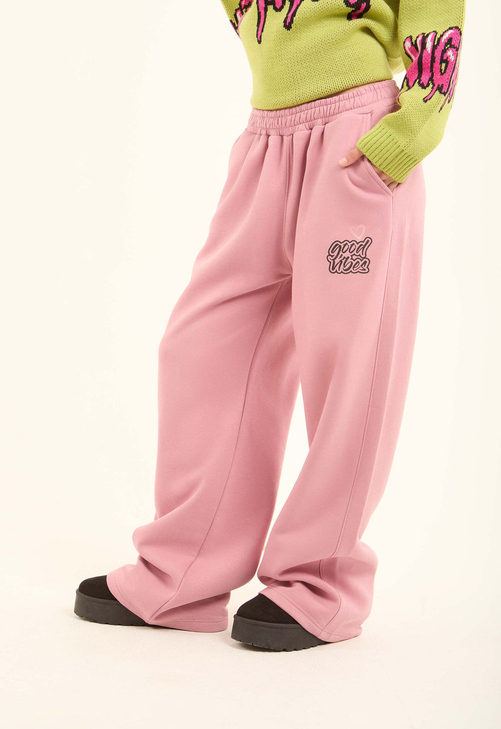 Printed "Good Vibes" Slip On Comfy Pants