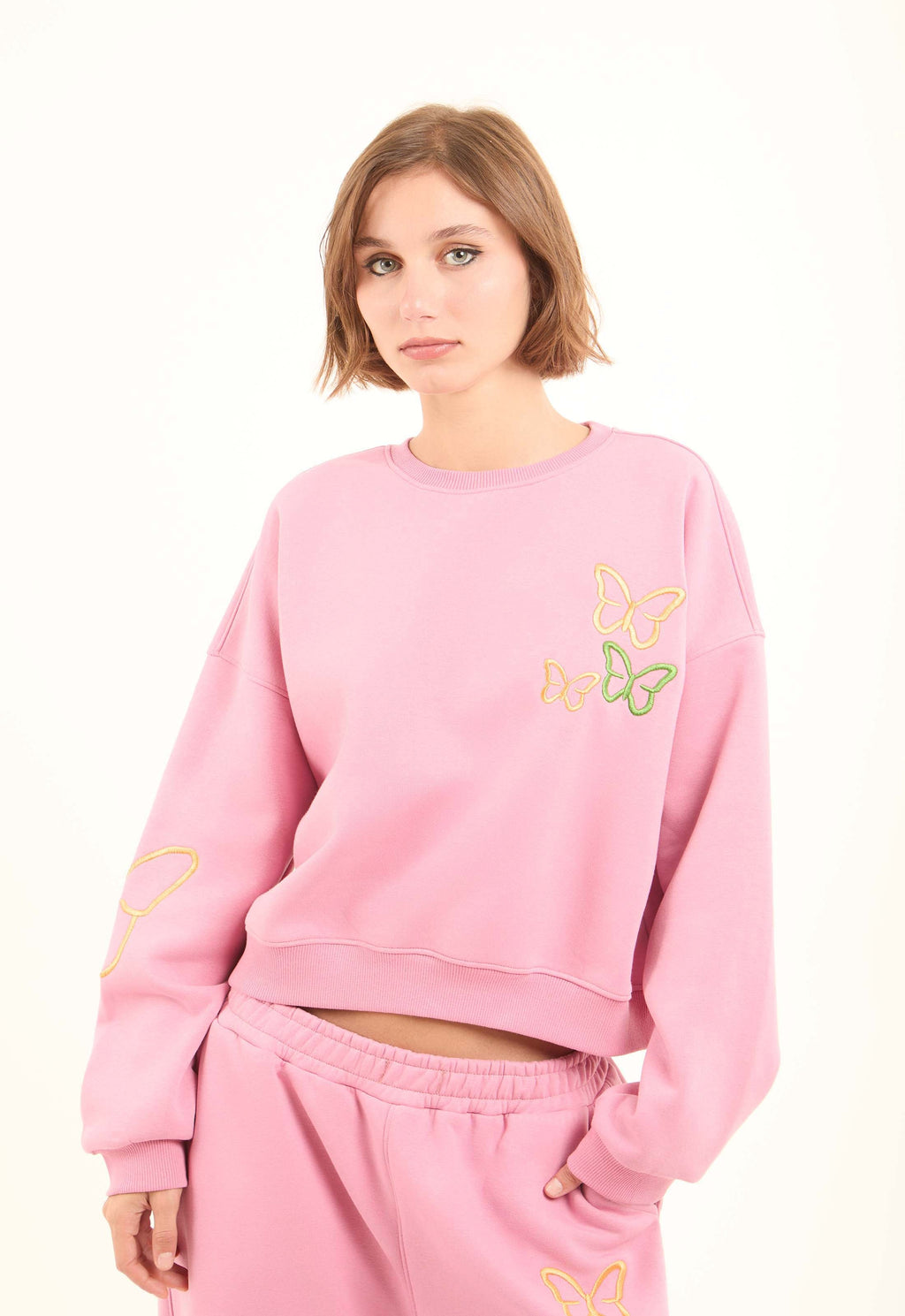 Embroidered Butterflies Long Sleeves Sweatshirt