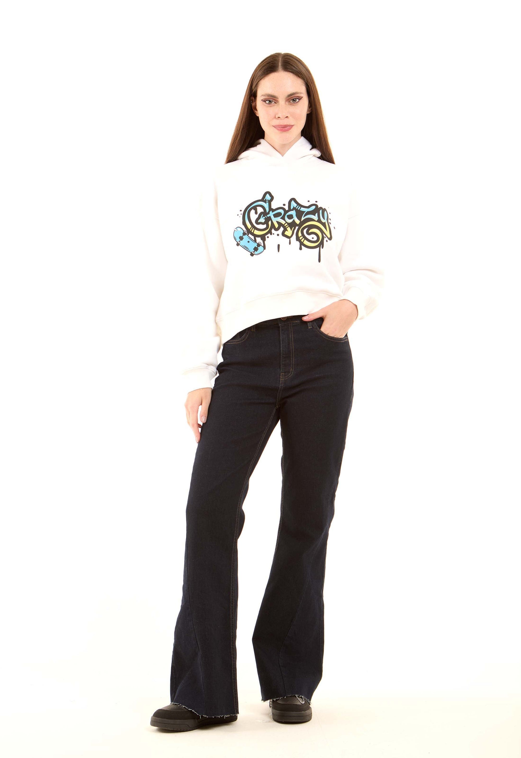 Slip On Printed "Crazy" Casual Hoodie