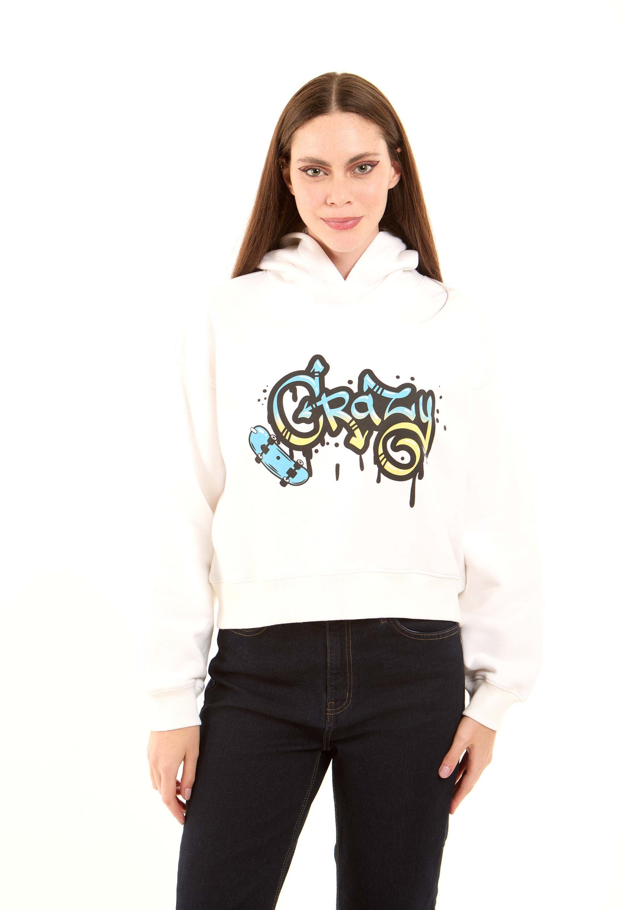 Slip On Printed "Crazy" Casual Hoodie