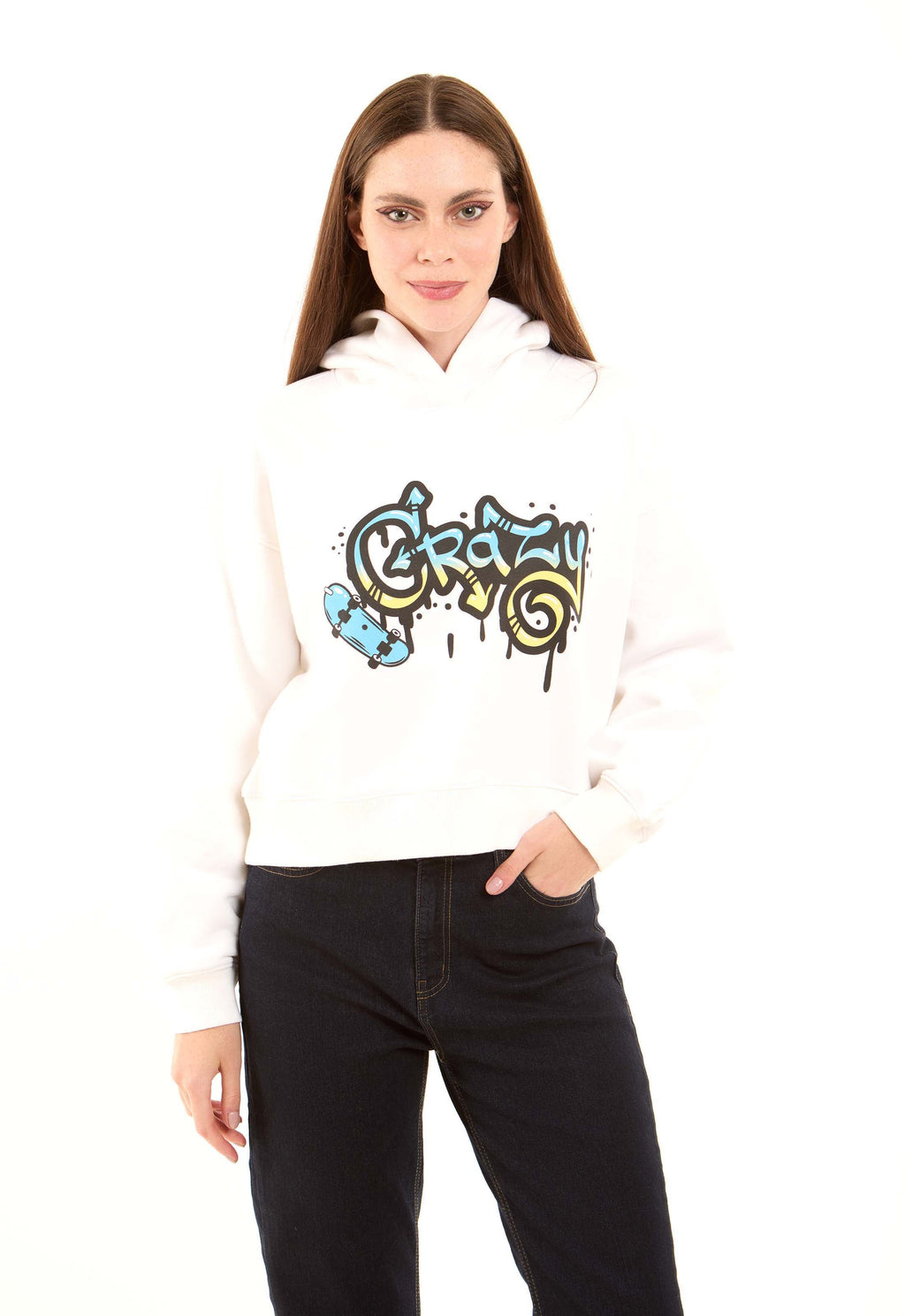 Slip On Printed "Crazy" Casual Hoodie