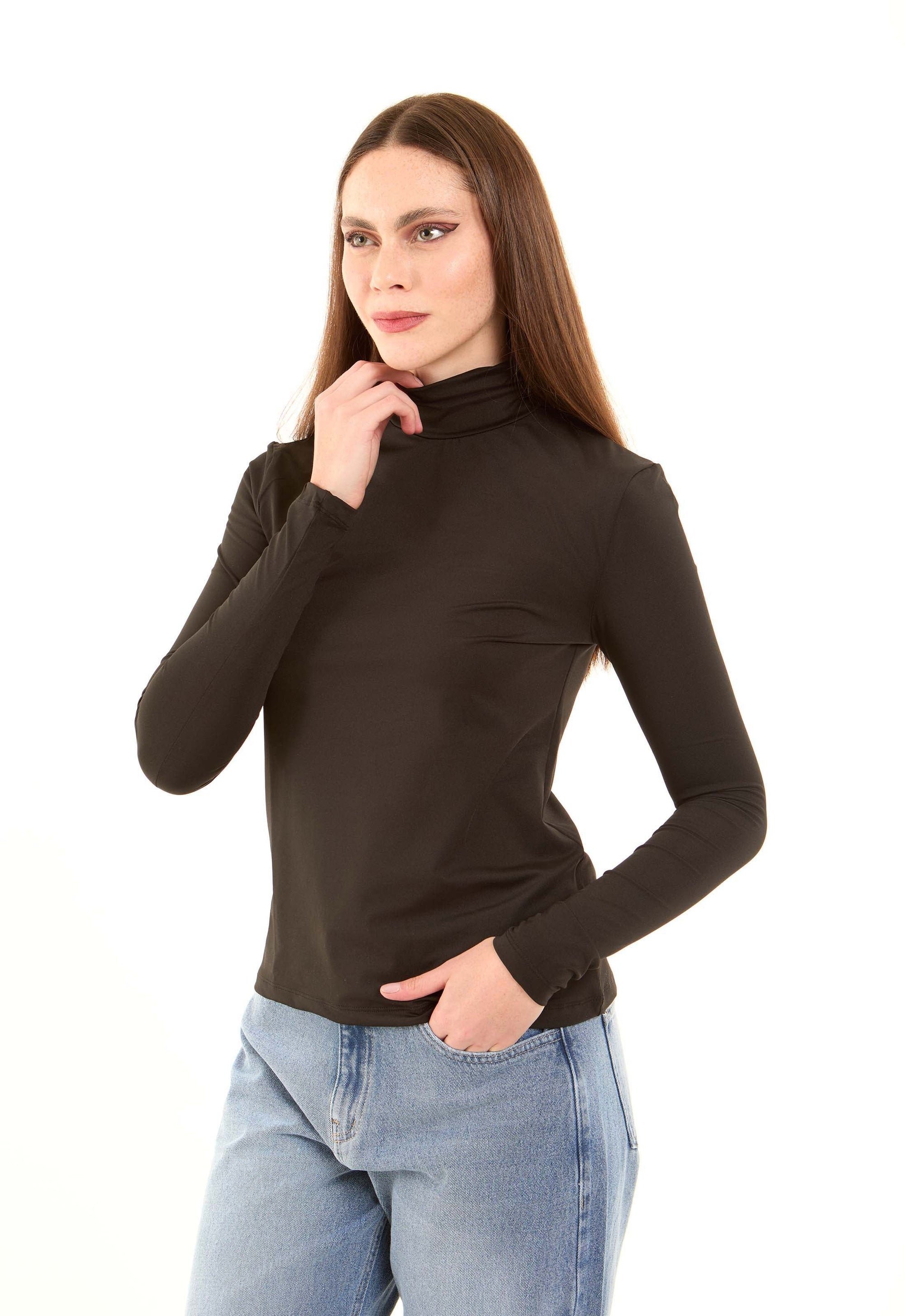Basic High-Neck Long Sleeves Soft Top