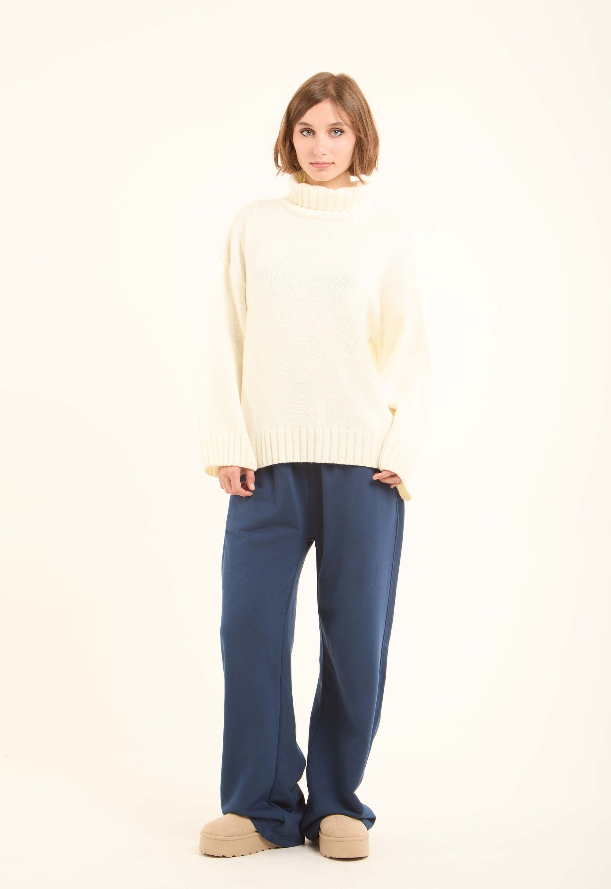 Ribbed Turtle Neck Basic Long Pullover