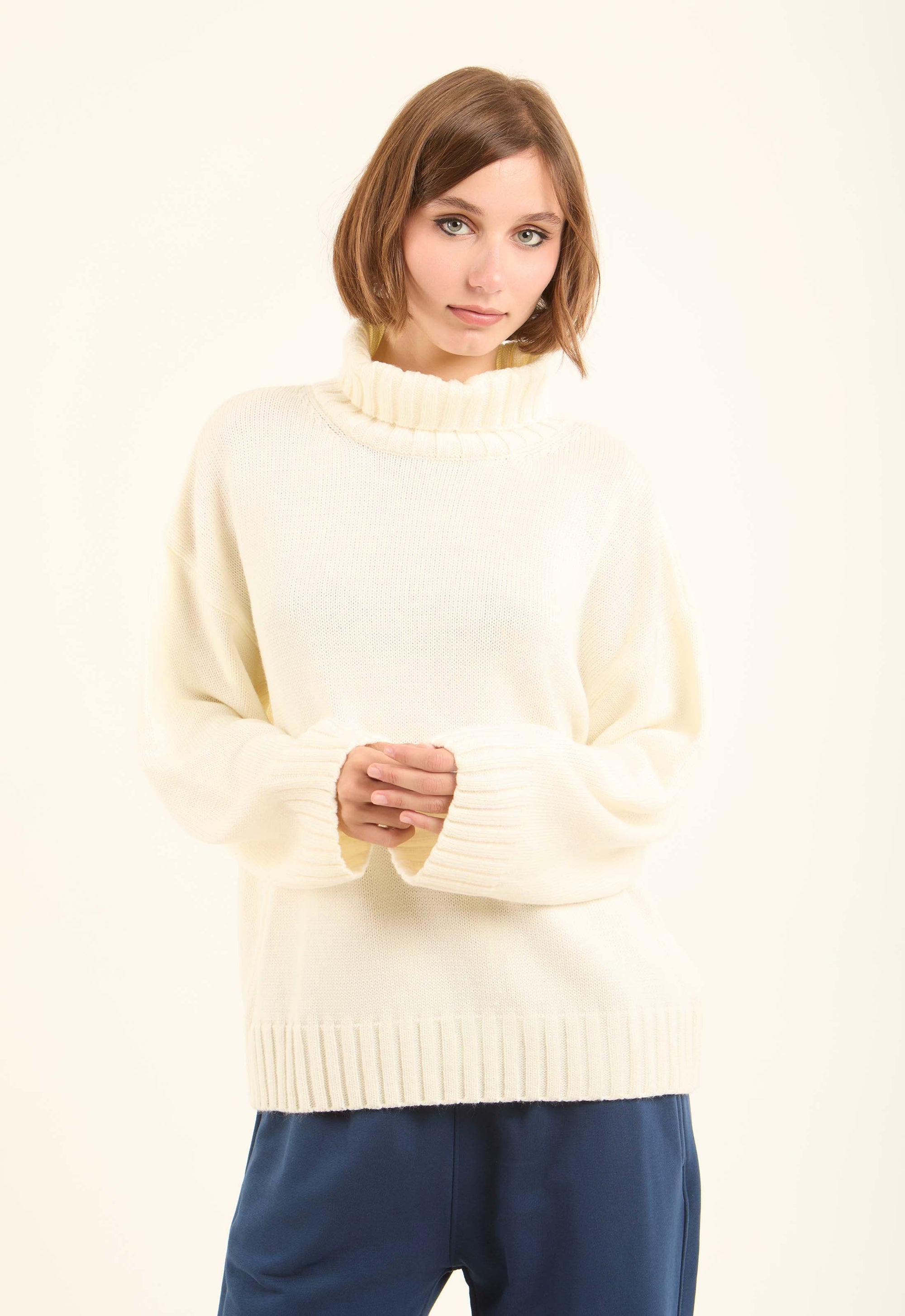 Ribbed Turtle Neck Basic Long Pullover