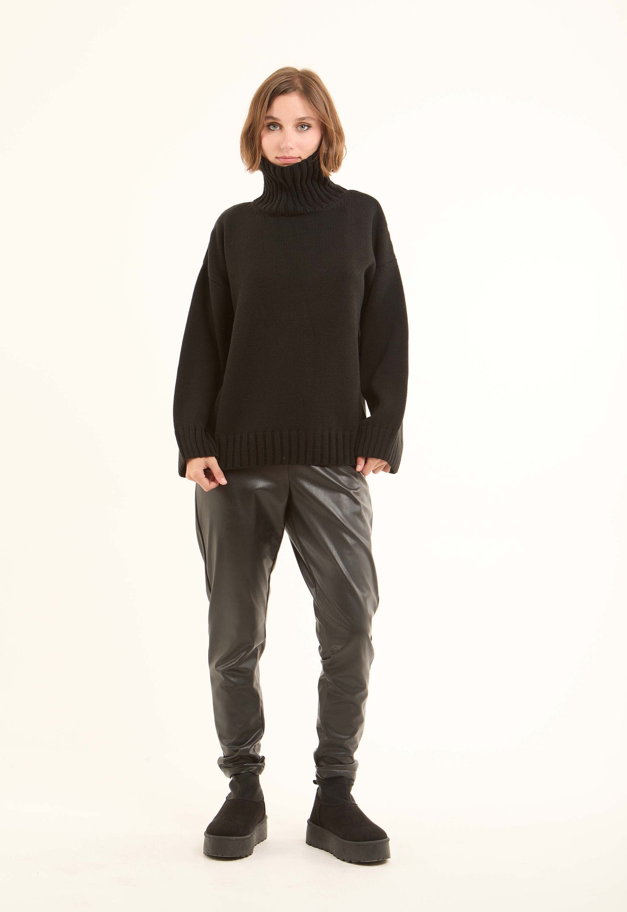 Ribbed Turtle Neck Basic Long Pullover