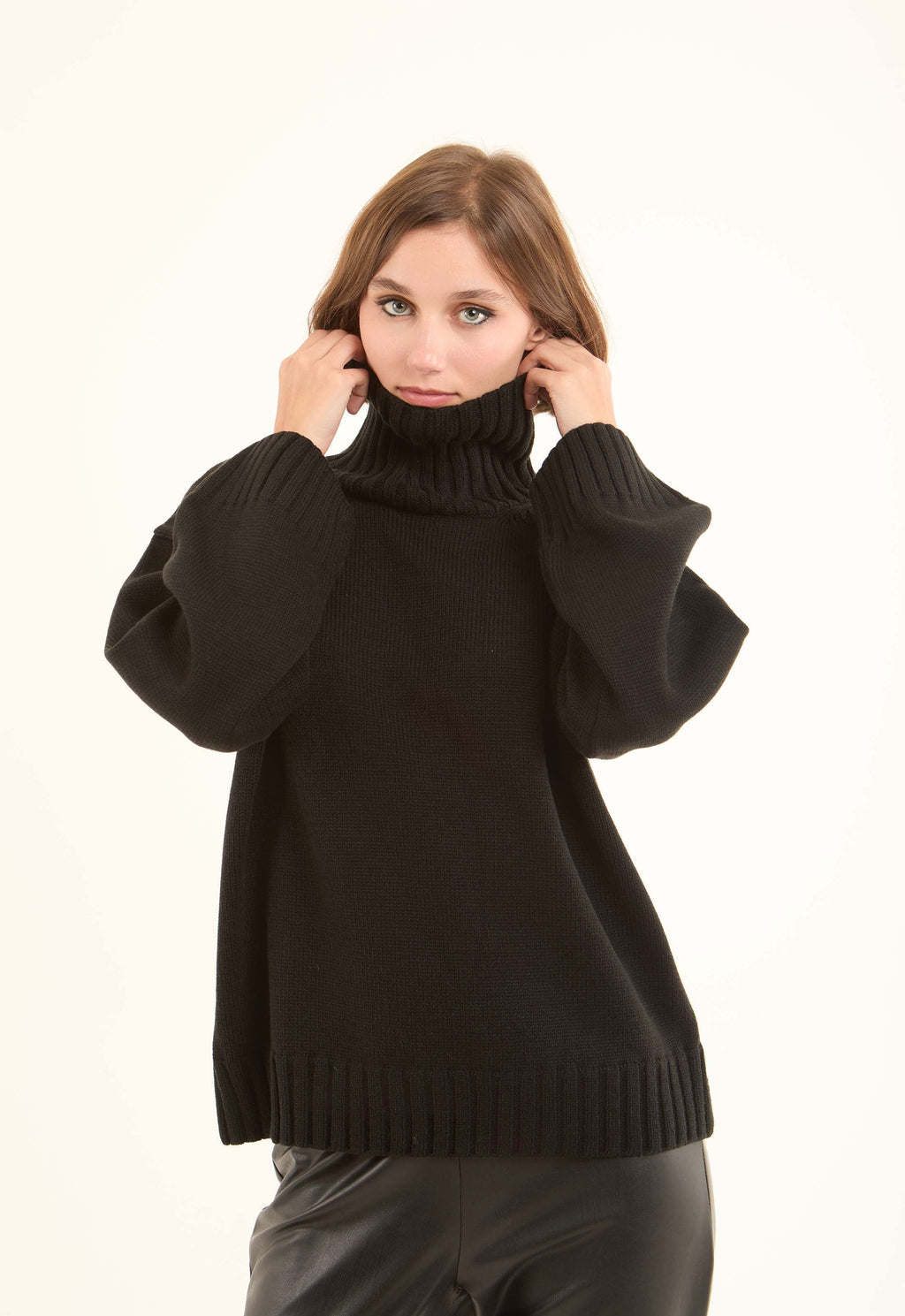 Ribbed Turtle Neck Basic Long Pullover