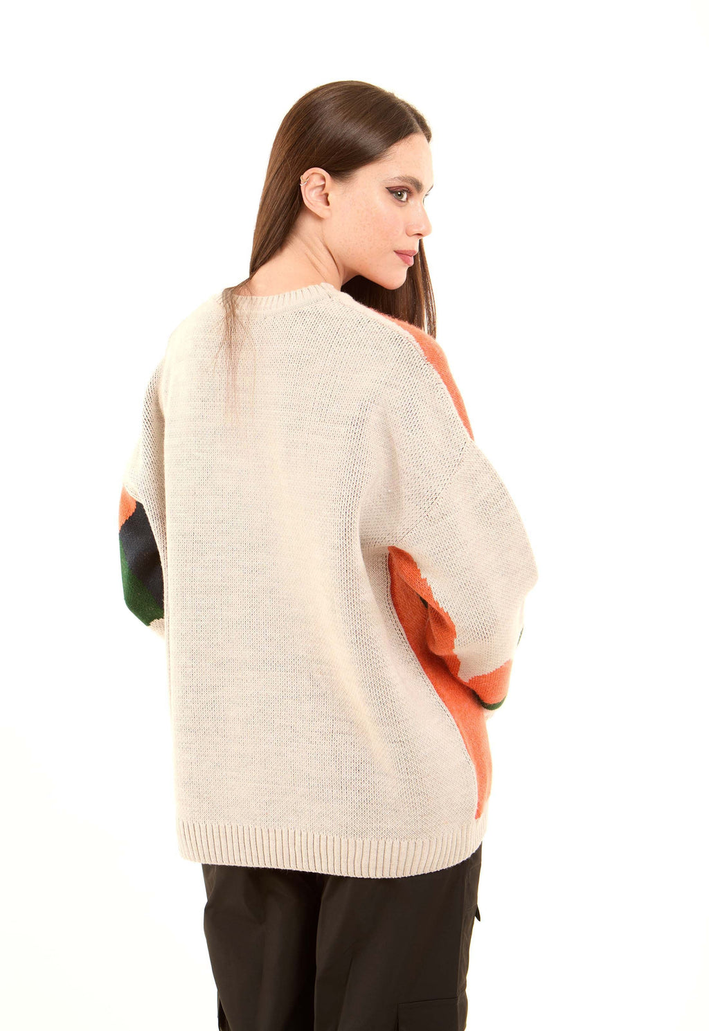 Crew Neck Long Sleeves Pullover with Face Design