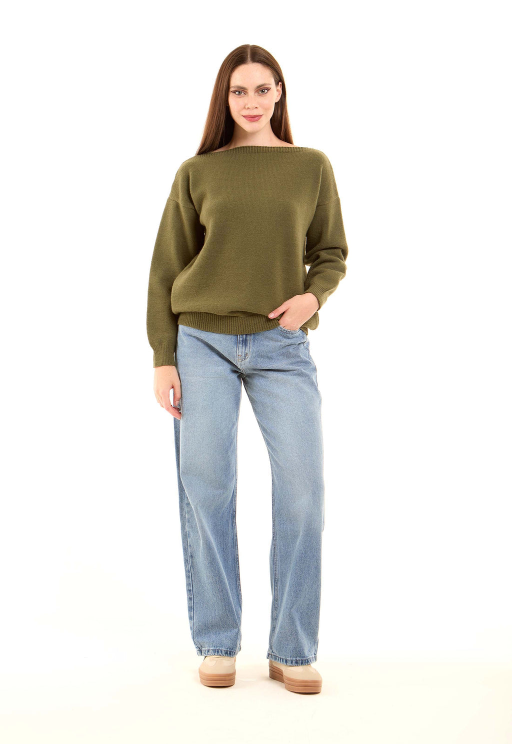 Boat Neck Solid Soft Basic Pullover