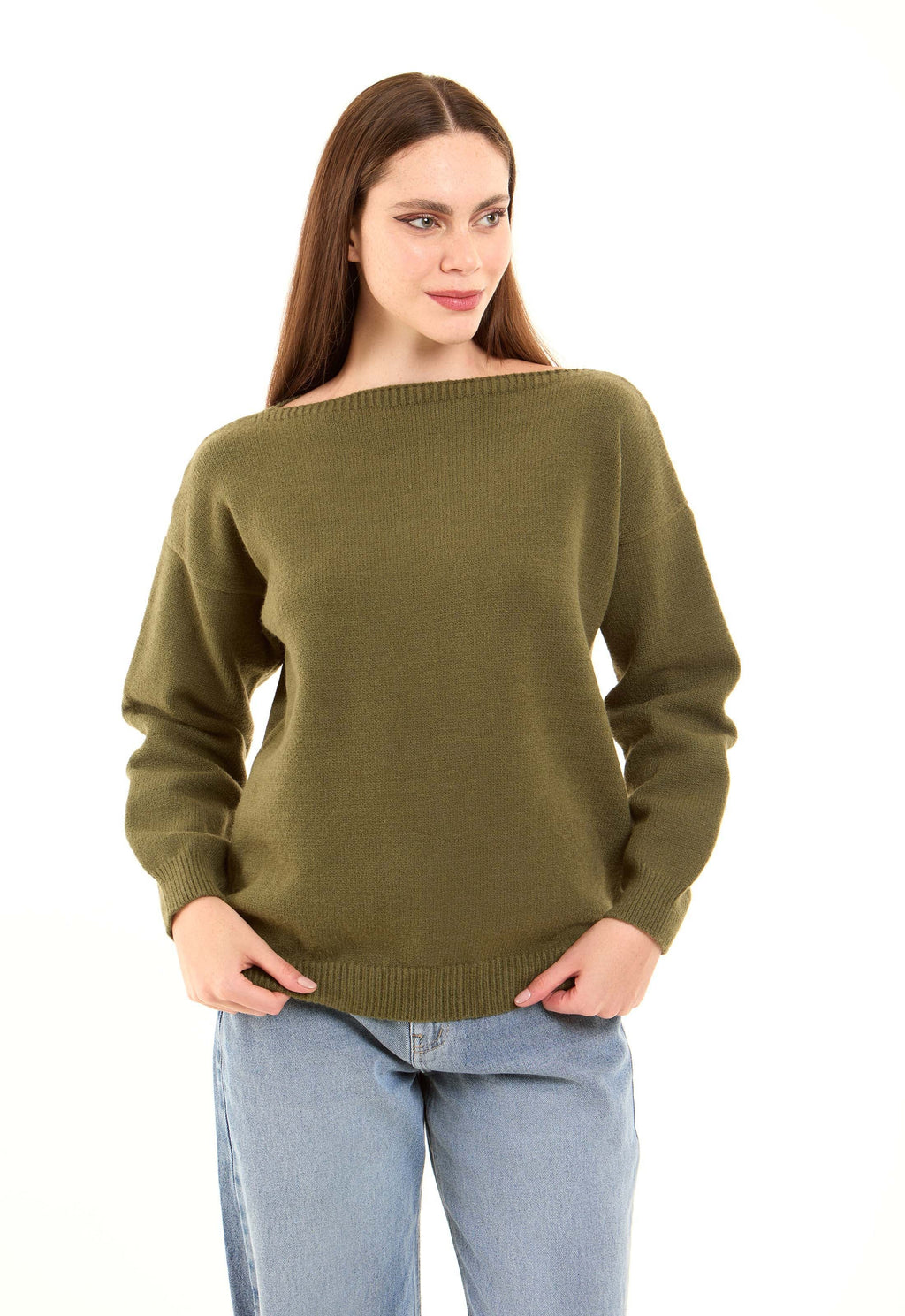 Boat Neck Solid Soft Basic Pullover