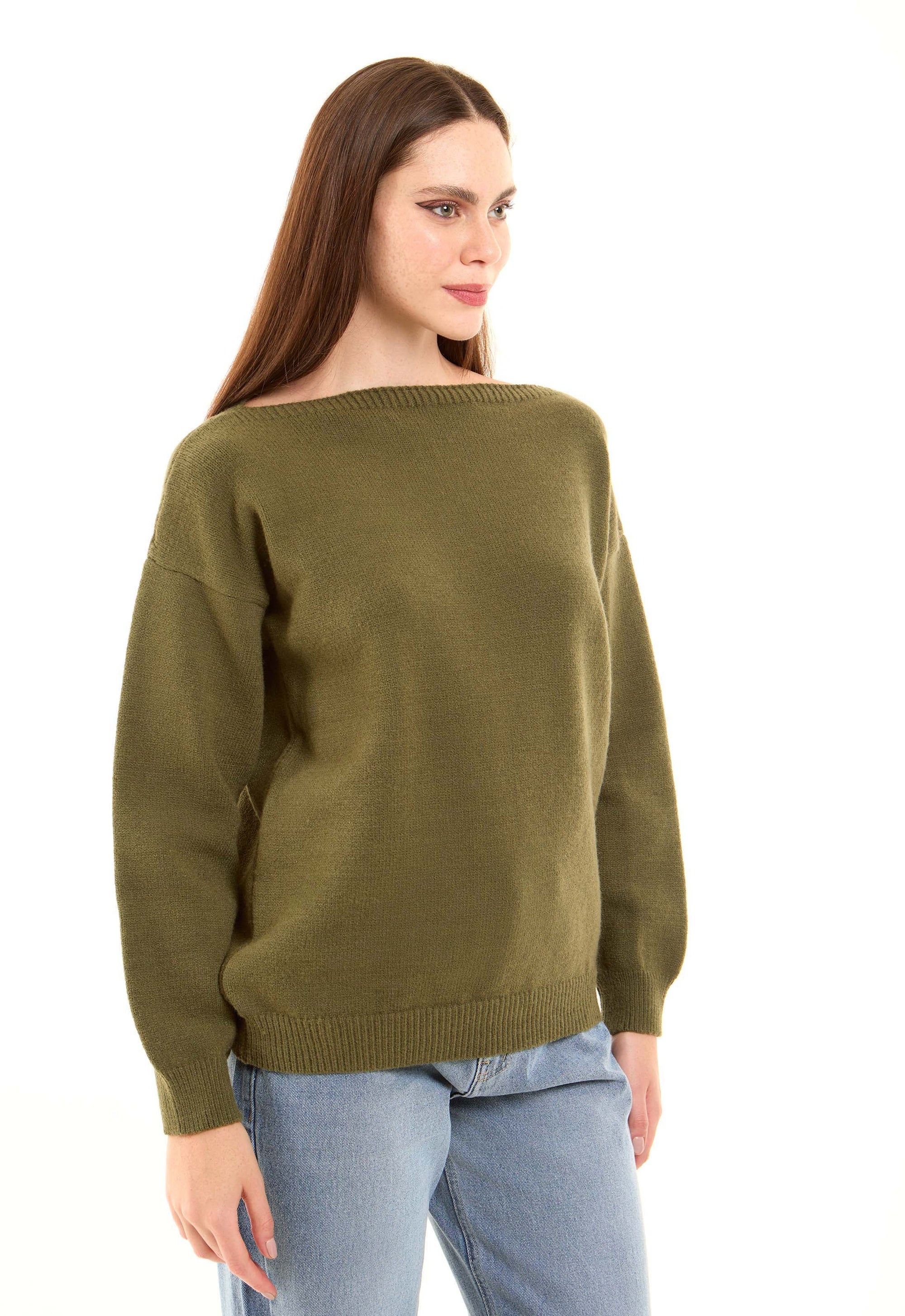 Boat Neck Solid Soft Basic Pullover