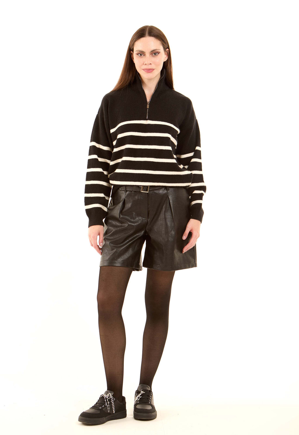Zipped Neck Relaxed Striped Pullover