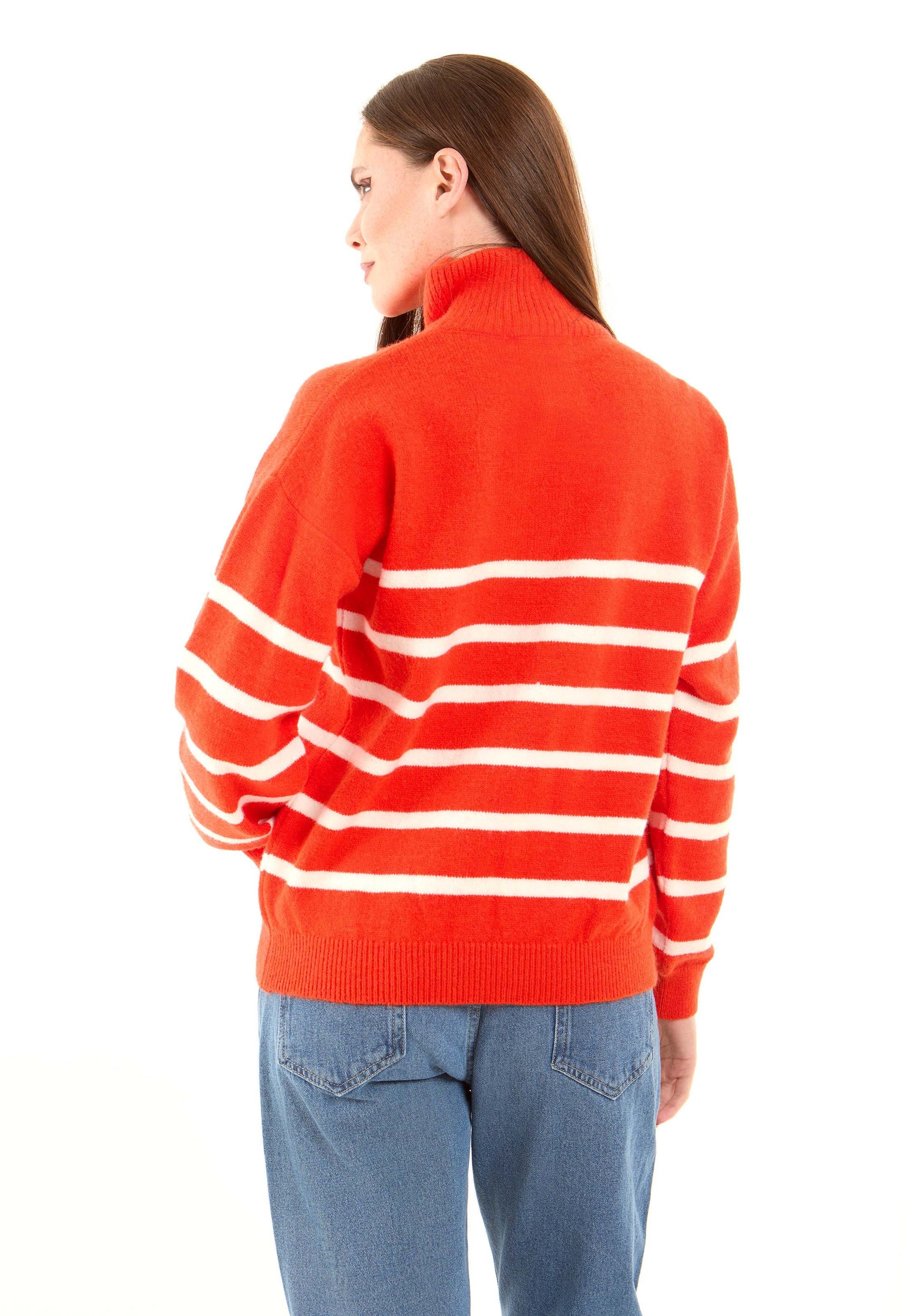 Zipped Neck Relaxed Striped Pullover