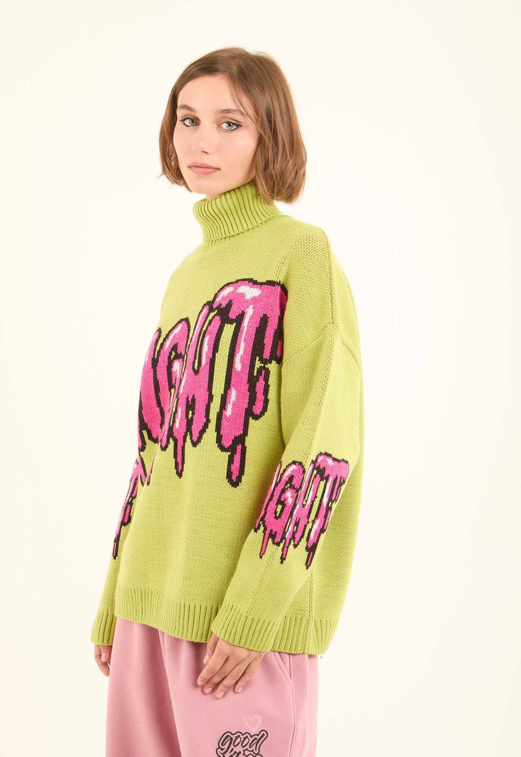 Pop-Art Design Pullover with Turtle Neck