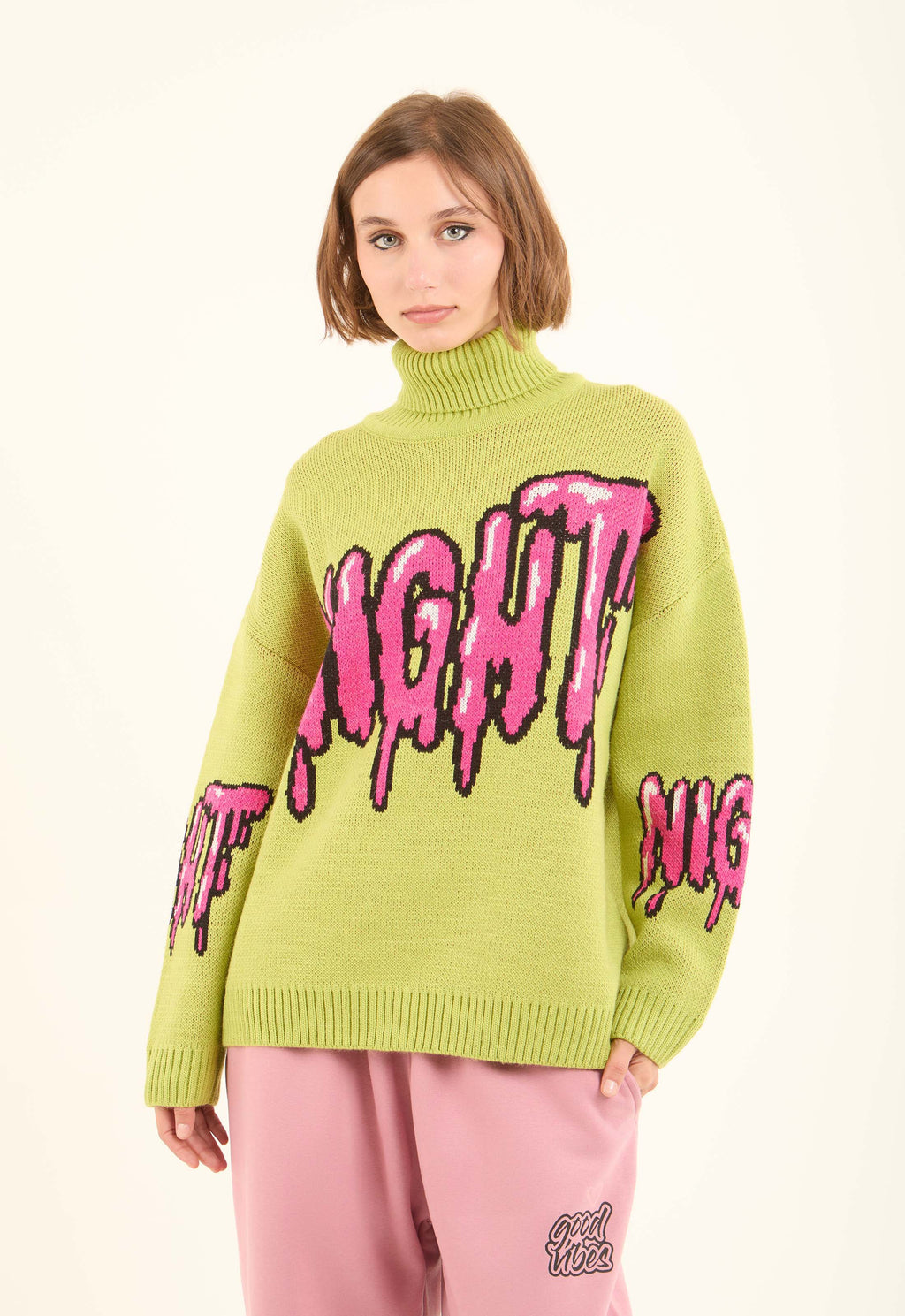 Pop-Art Design Pullover with Turtle Neck