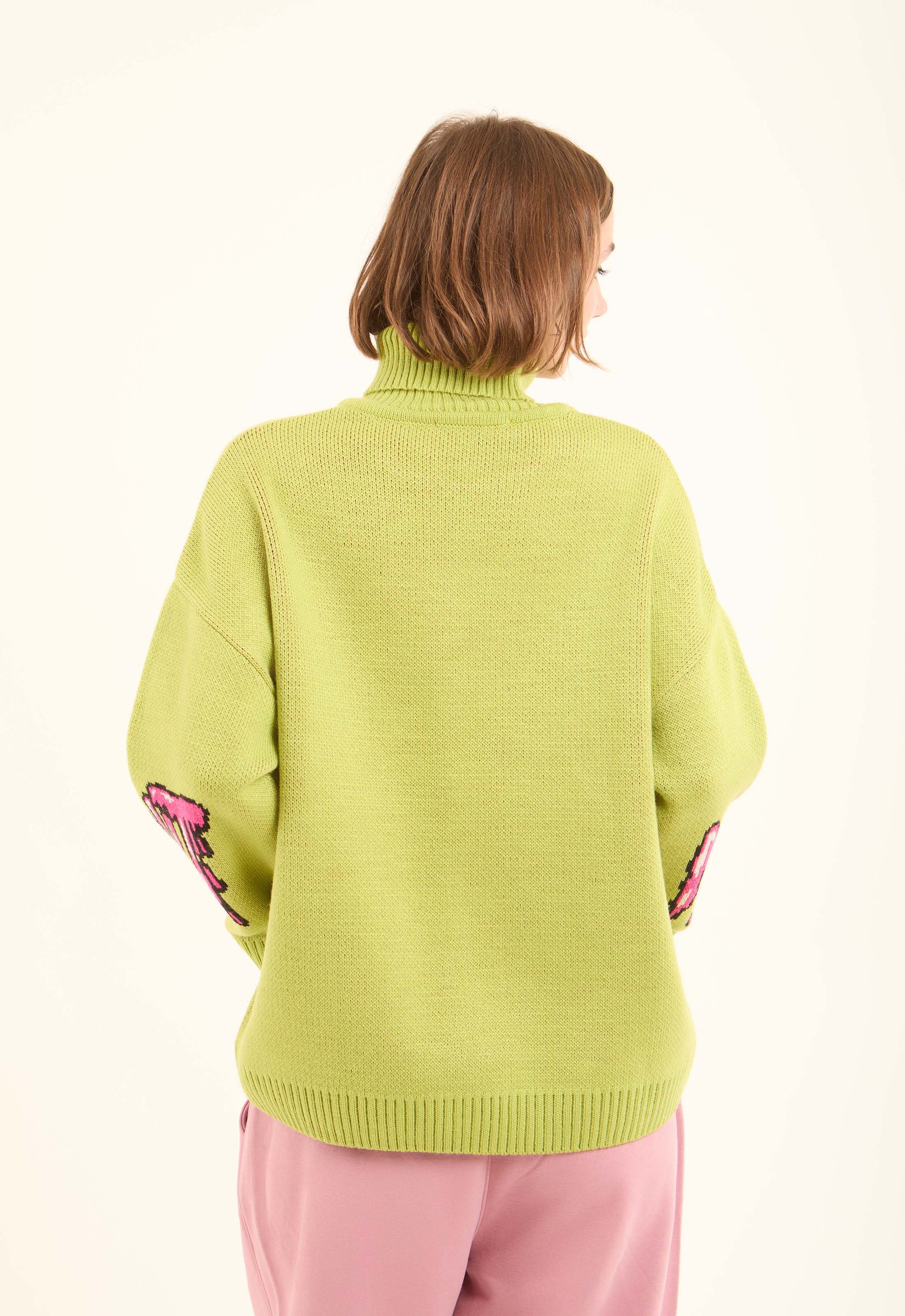Pop-Art Design Pullover with Turtle Neck