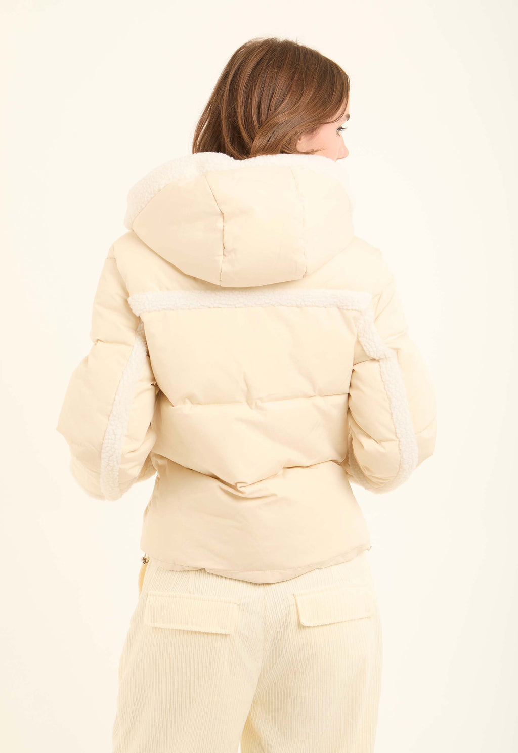 Sherpa-Trim Quilted Puffer Jacket