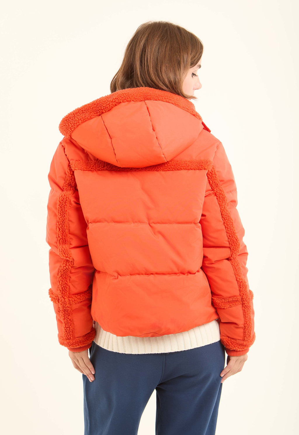 Sherpa-Trim Quilted Puffer Jacket