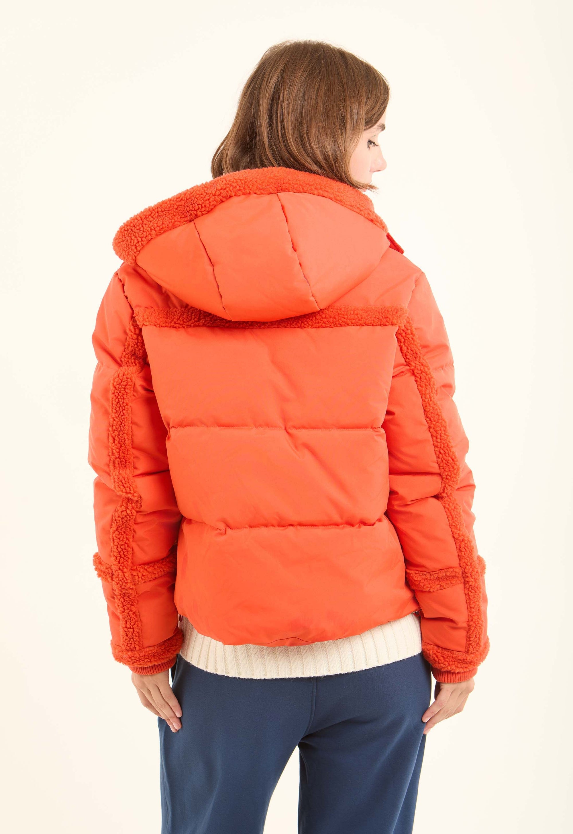 Sherpa-Trim Quilted Puffer Jacket