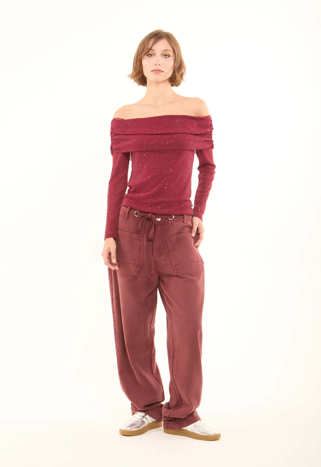 Shiny Off-Shoulders Jumper Top