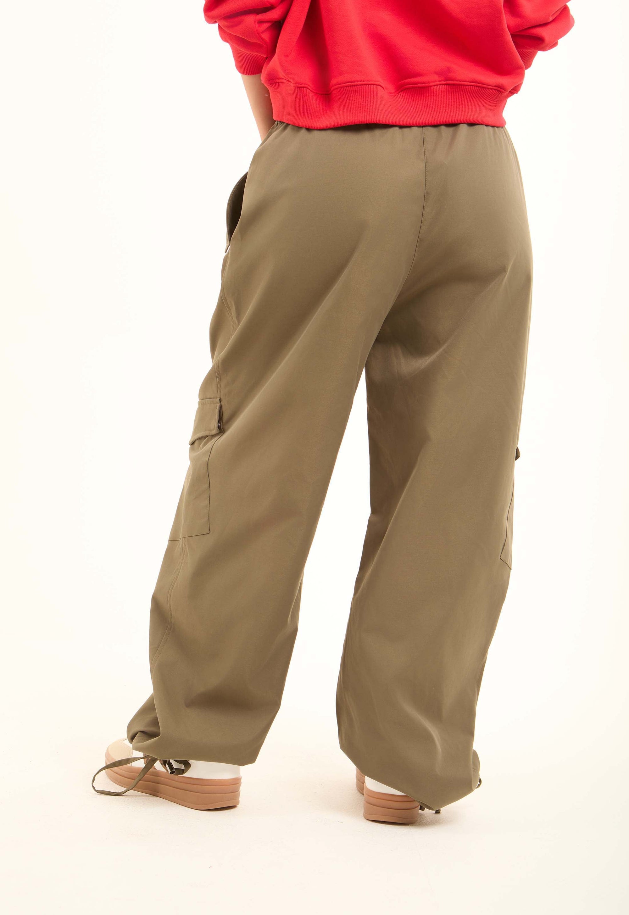 Wide-Leg Cargo Pants with Drawstring Hem