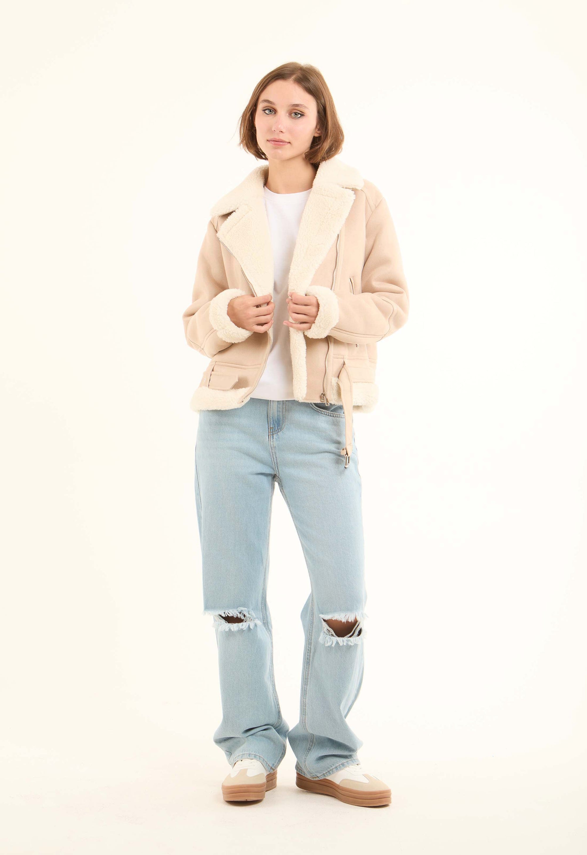 Soft Feel Jacket with Full Faux-Fur Front & Collar