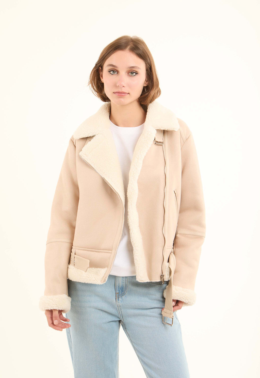 Soft Feel Jacket with Full Faux-Fur Front & Collar