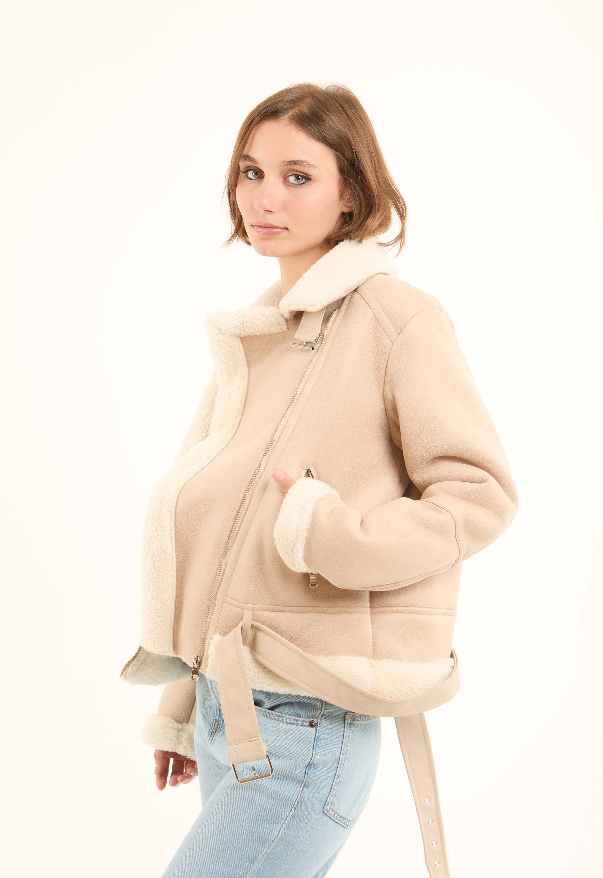 Soft Feel Jacket with Full Faux-Fur Front & Collar