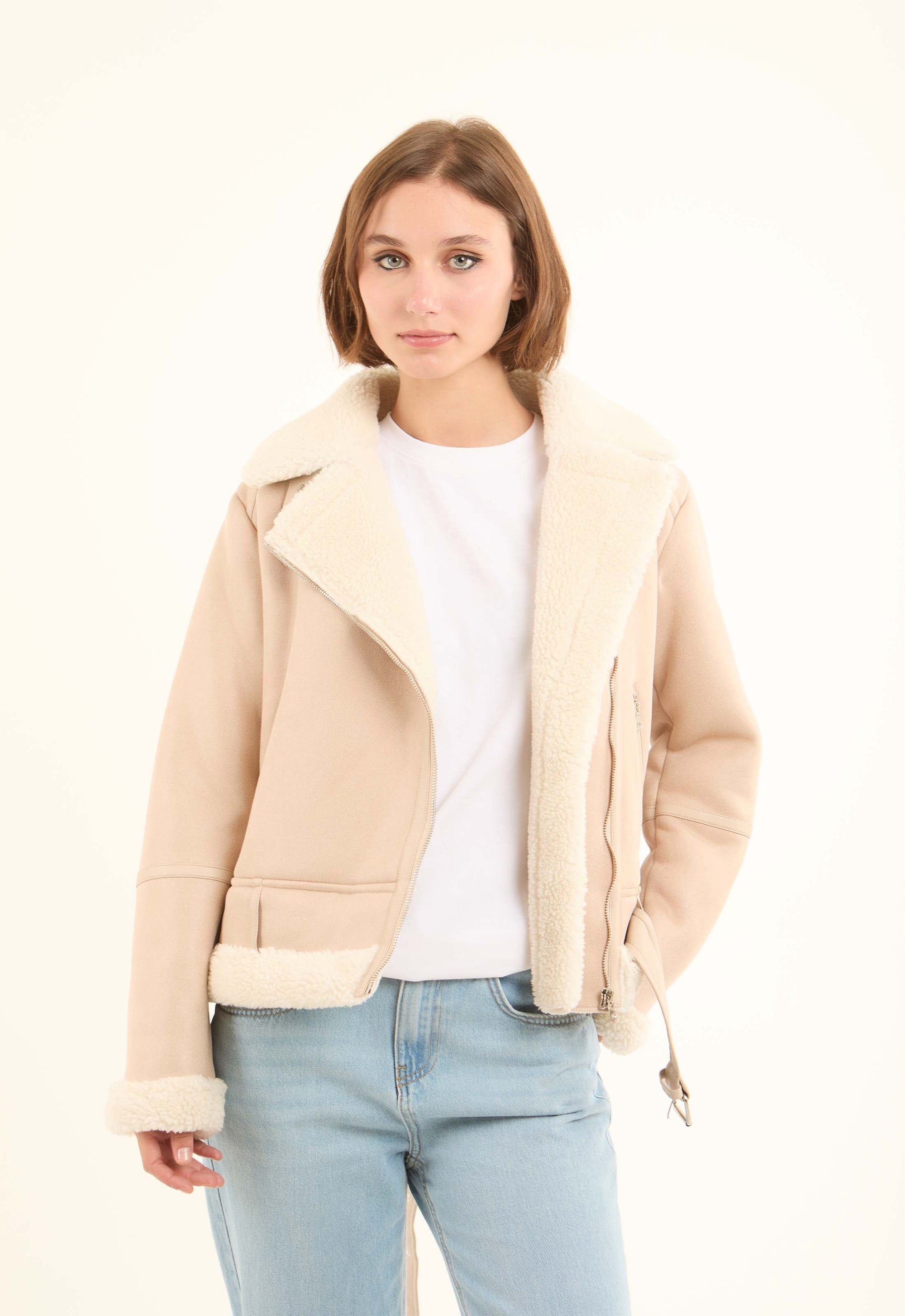 Soft Feel Jacket with Full Faux-Fur Front & Collar