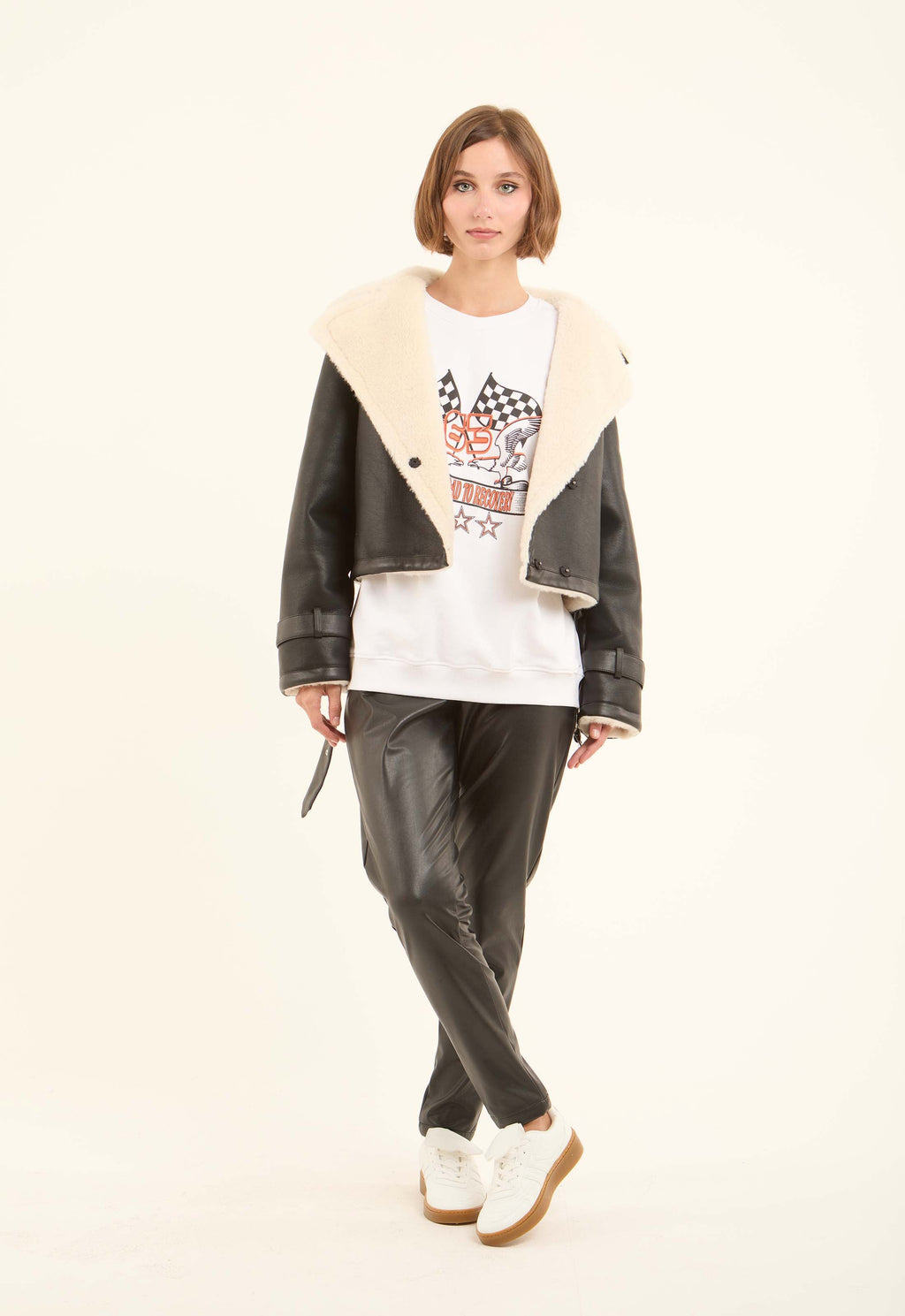 Faux-Leather Cropped Jacket