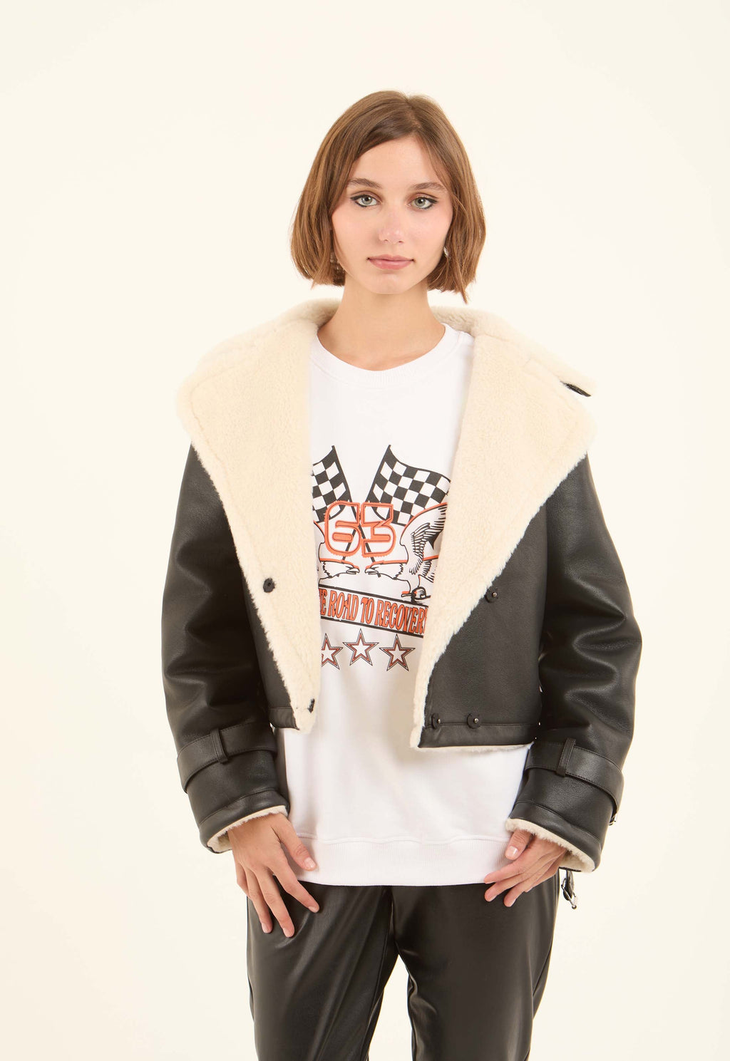 Faux-Leather Cropped Jacket