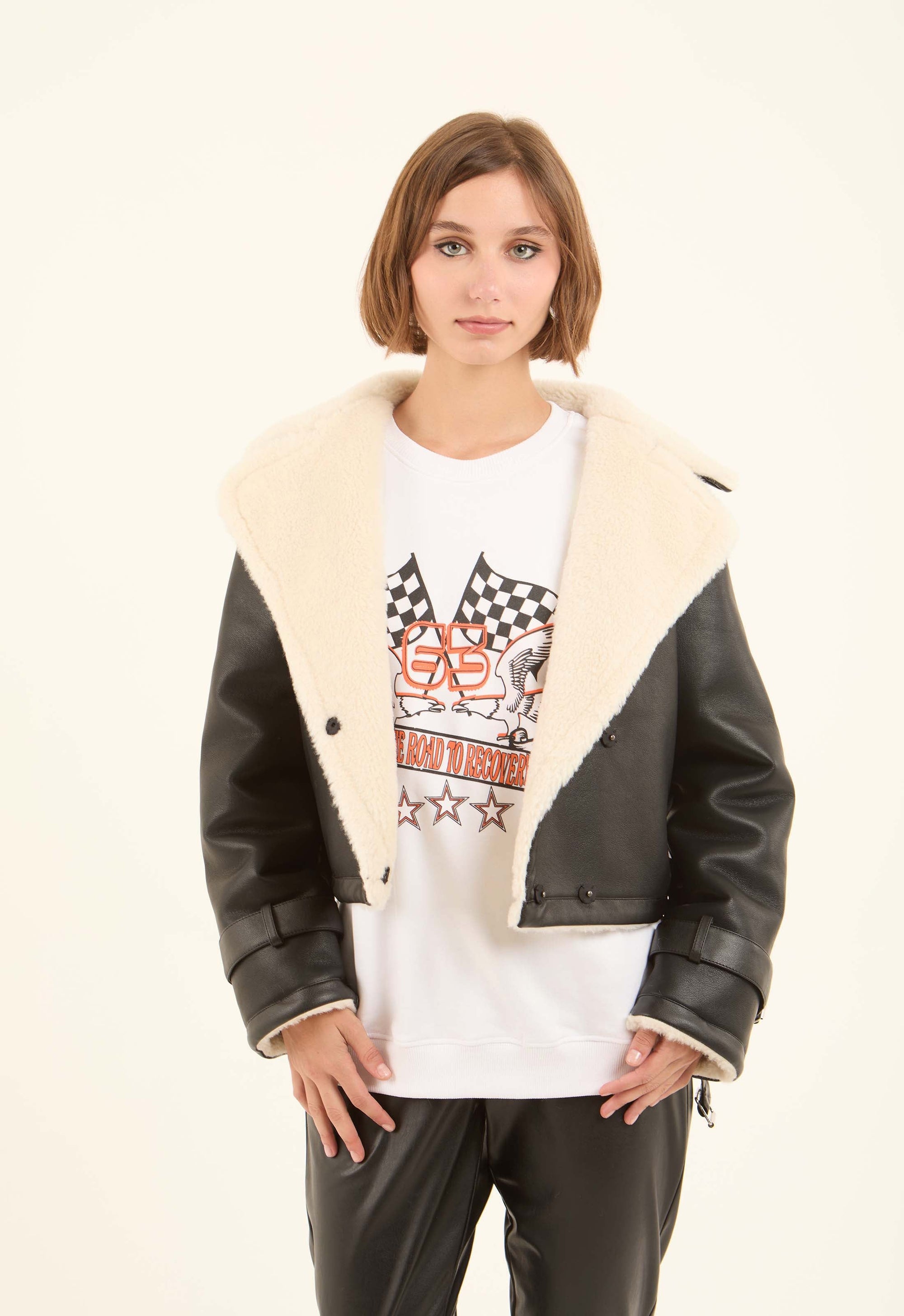 Faux-Leather Cropped Jacket