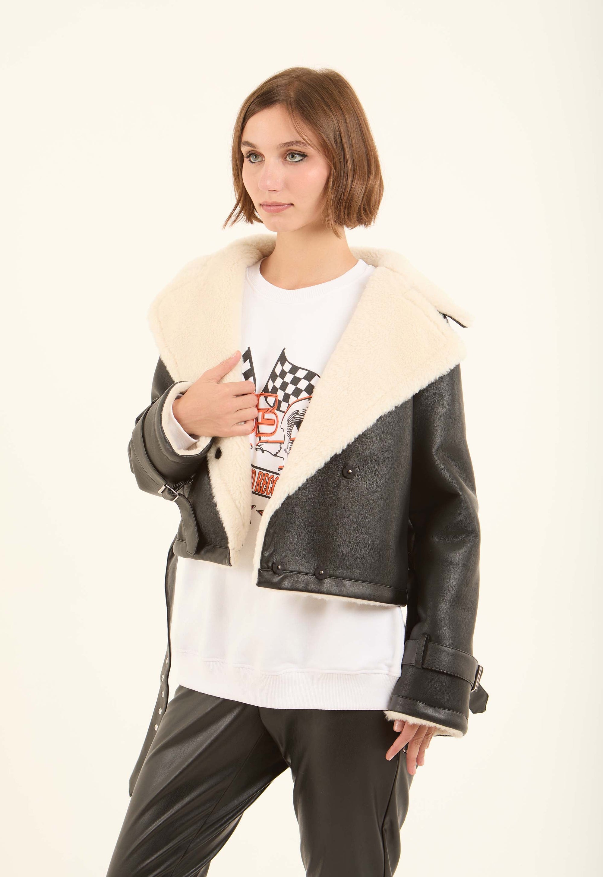 Faux-Leather Cropped Jacket